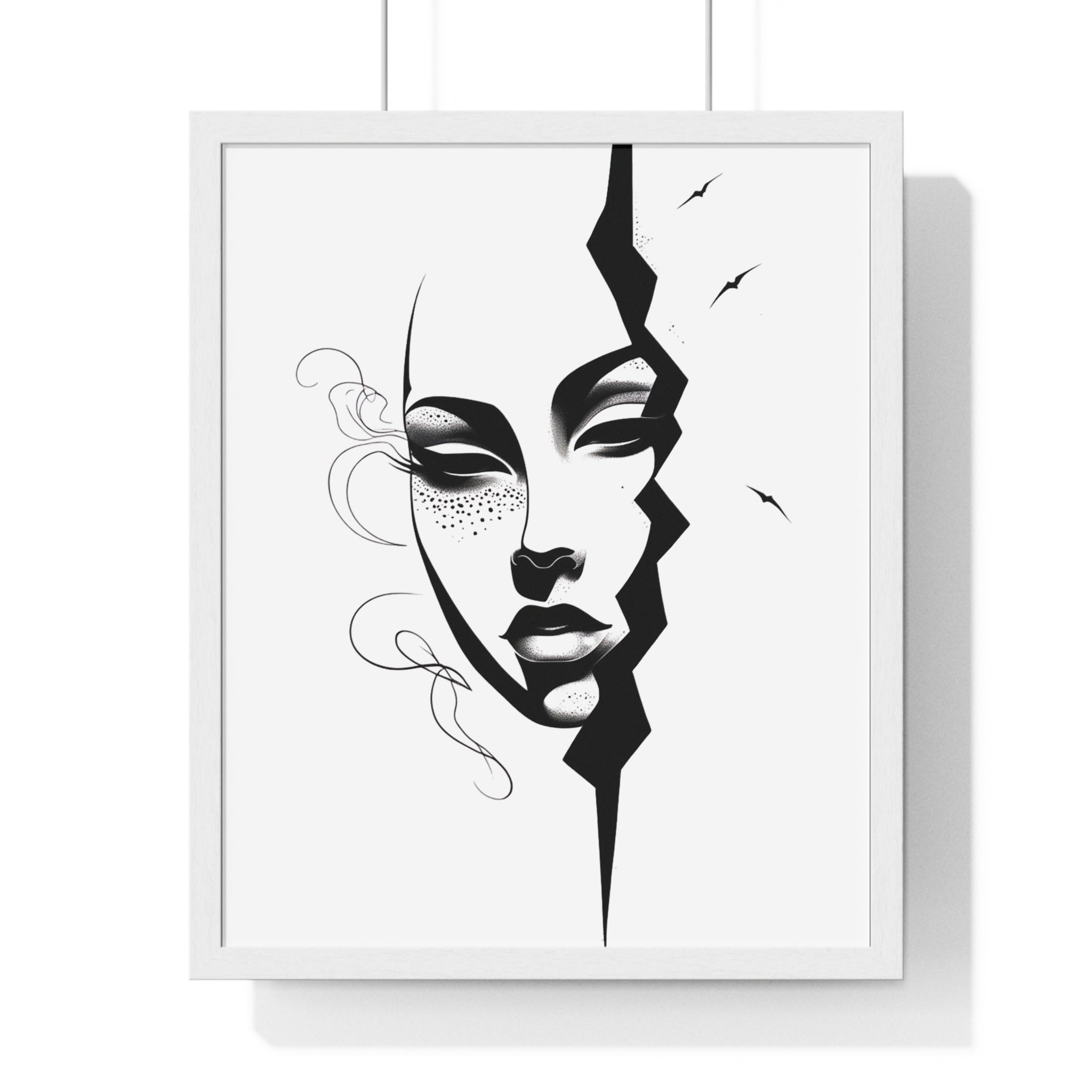 Vertical Framed Poster - Stylish Split Face Art Print | Modern Wall Decor, Home Aesthetic, Living Room Art, Unique Gift, Gallery Wall - Gallory Hive