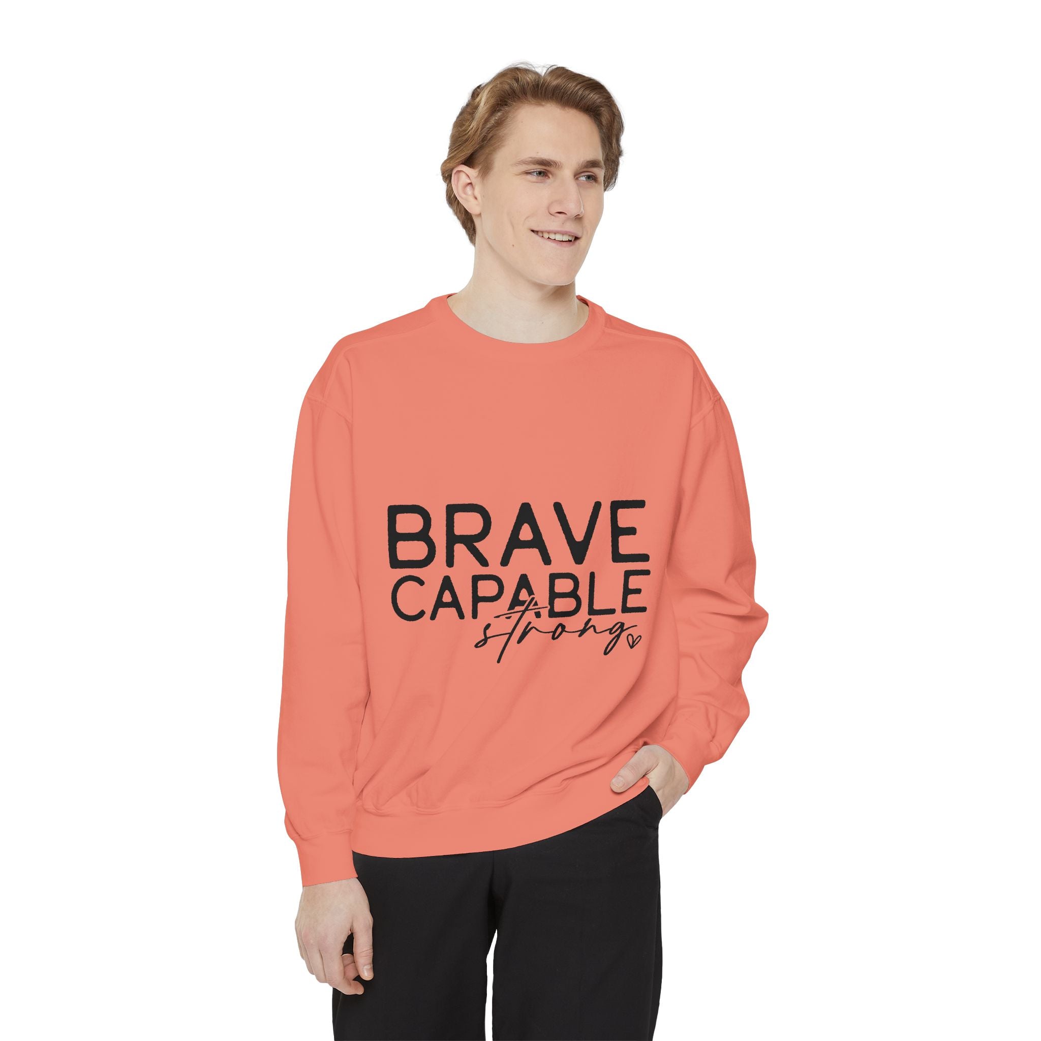 Brave Capable Strong Sweatshirt, Contemplation Line Art Sweatshirt – Minimalist Aesthetic
