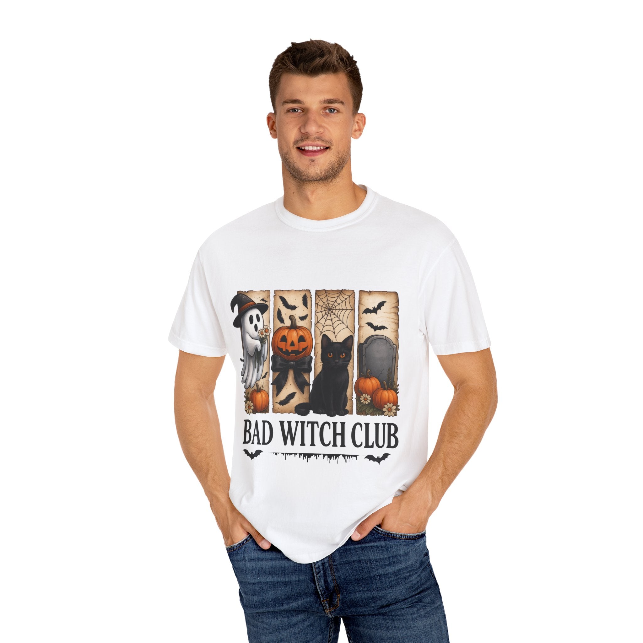 Bad Witch Club Halloween T-Shirt – Cute Ghost, Black Cat, Pumpkin & Spooky Gothic Design - Gallory Hive