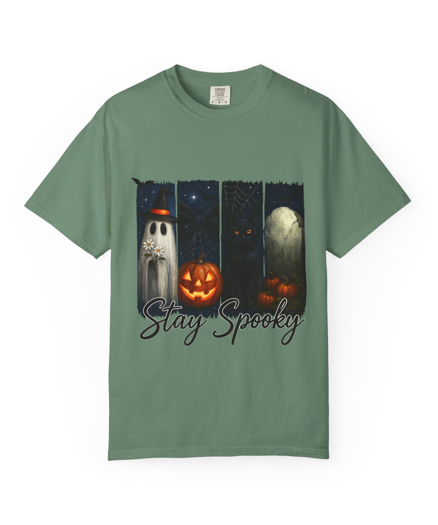 Stay Spooky Halloween T-Shirt – Cute Ghost, Black Cat, Pumpkin & Graveyard Design - Gallory Hive