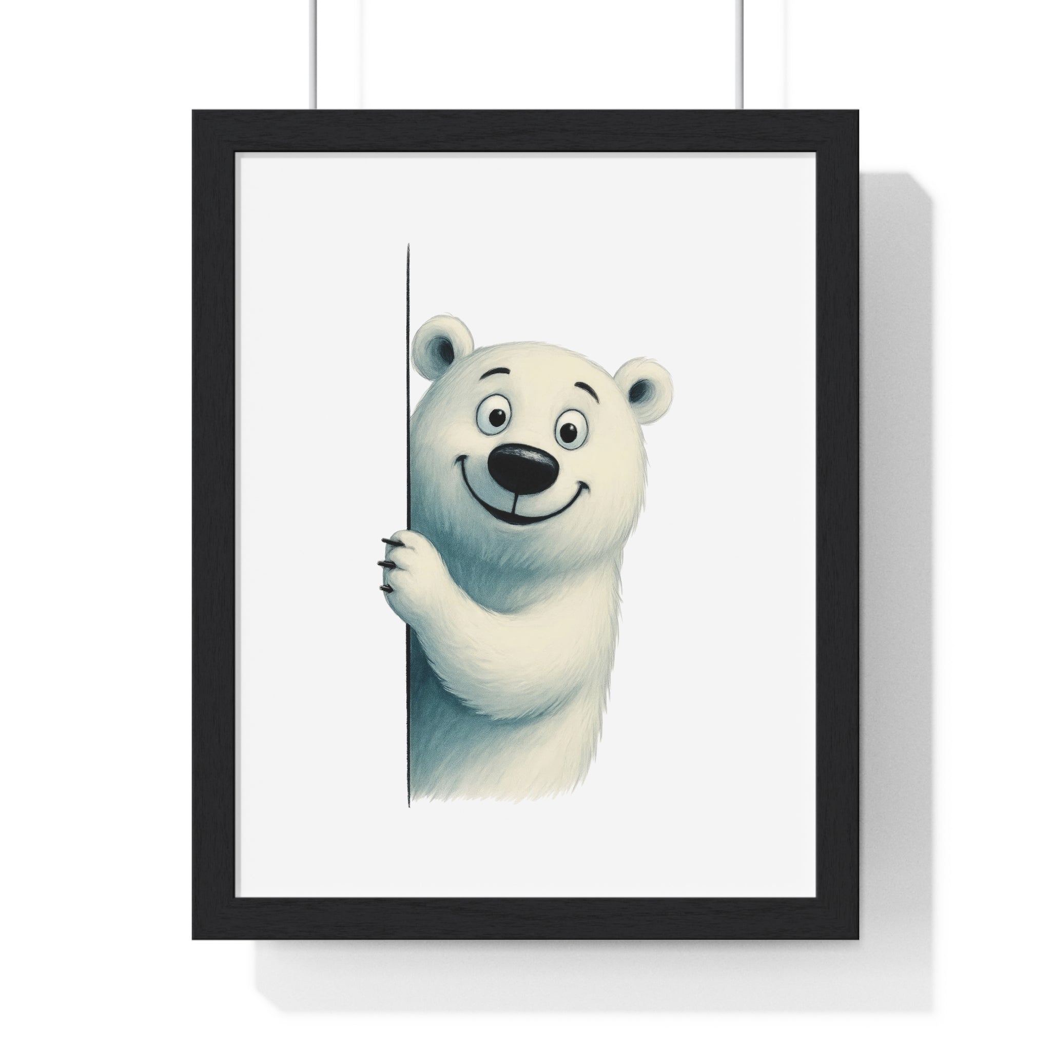 Wooden Frame Wall Decor with Cheerful Polar Bear Print