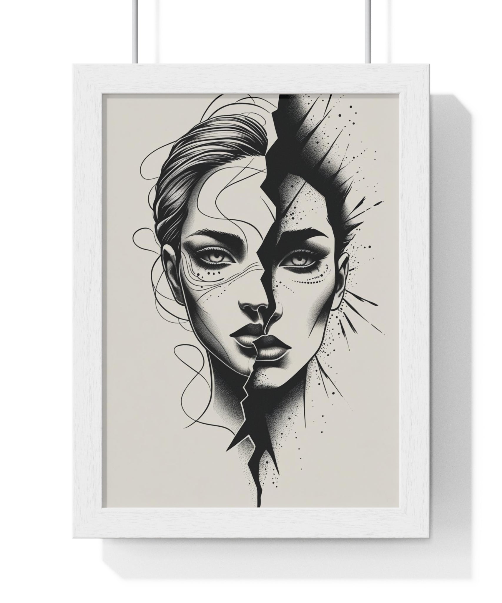 Framed Art Print, Modern Wall Decor, Home Office Gift, Minimalist Split Face Poster, Stylish Artwork - Gallory Hive
