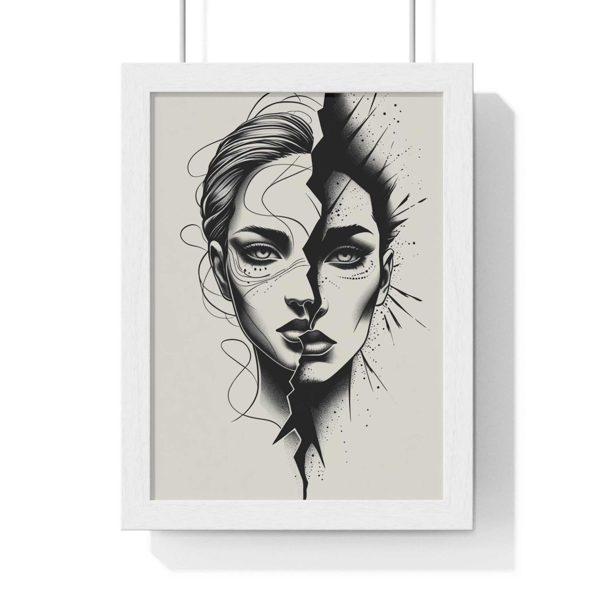 Framed Art Print, Modern Wall Decor, Home Office Gift, Minimalist Split Face Poster, Stylish Artwork