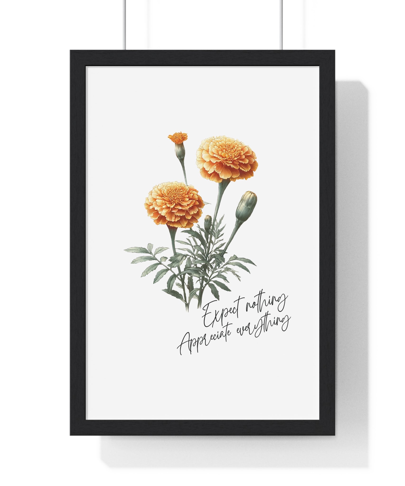 October Birth Month Flower Wall Art – Marigold Illustration with Inspirational Quote in Wooden Frame