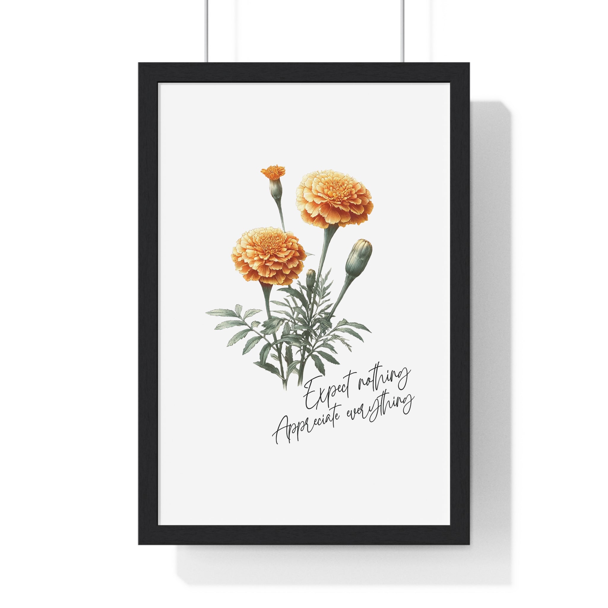 October Birth Month Flower Wall Art – Marigold Illustration with Inspirational Quote in Wooden Frame