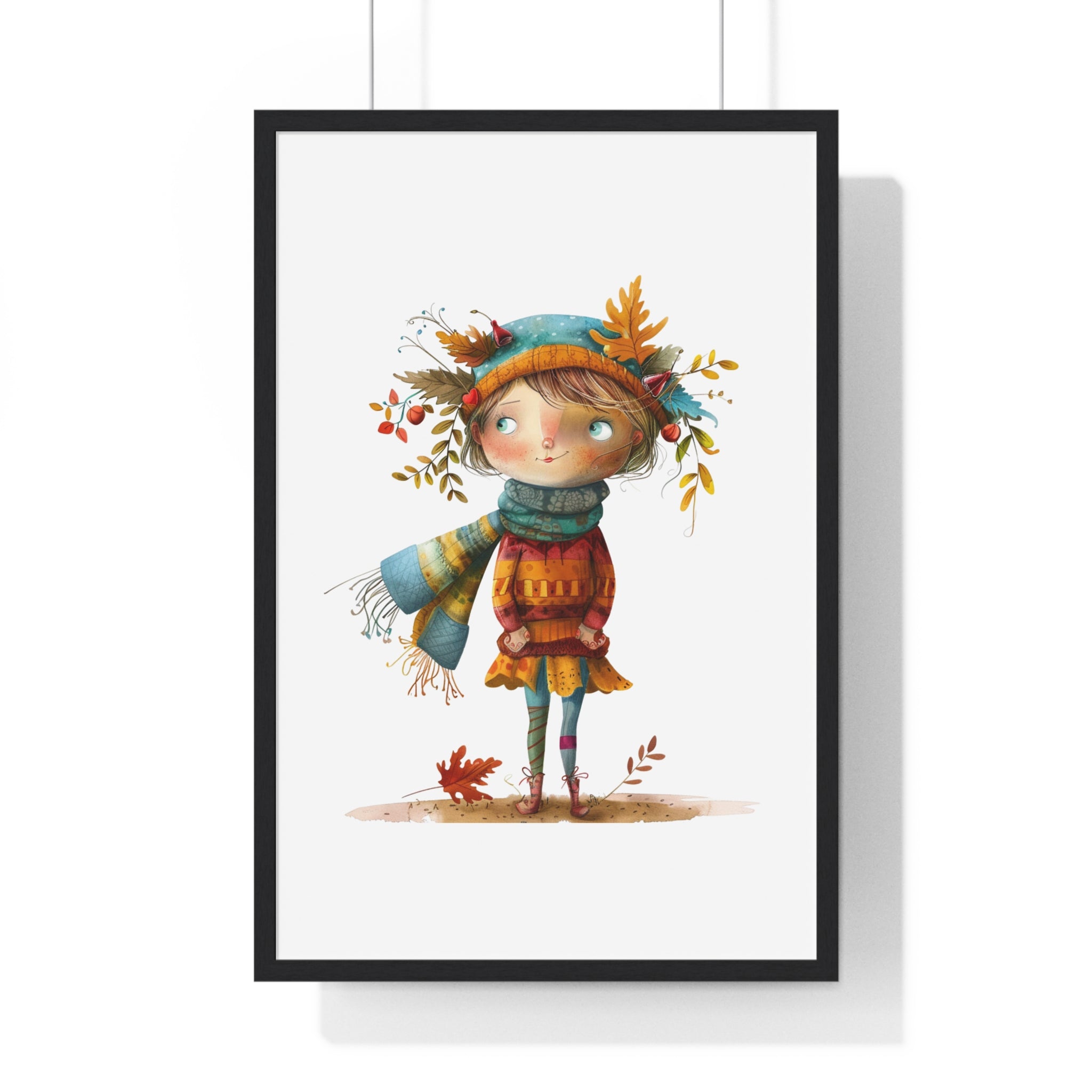 Whimsical Autumn Girl – Wooden Framed Wall Art
