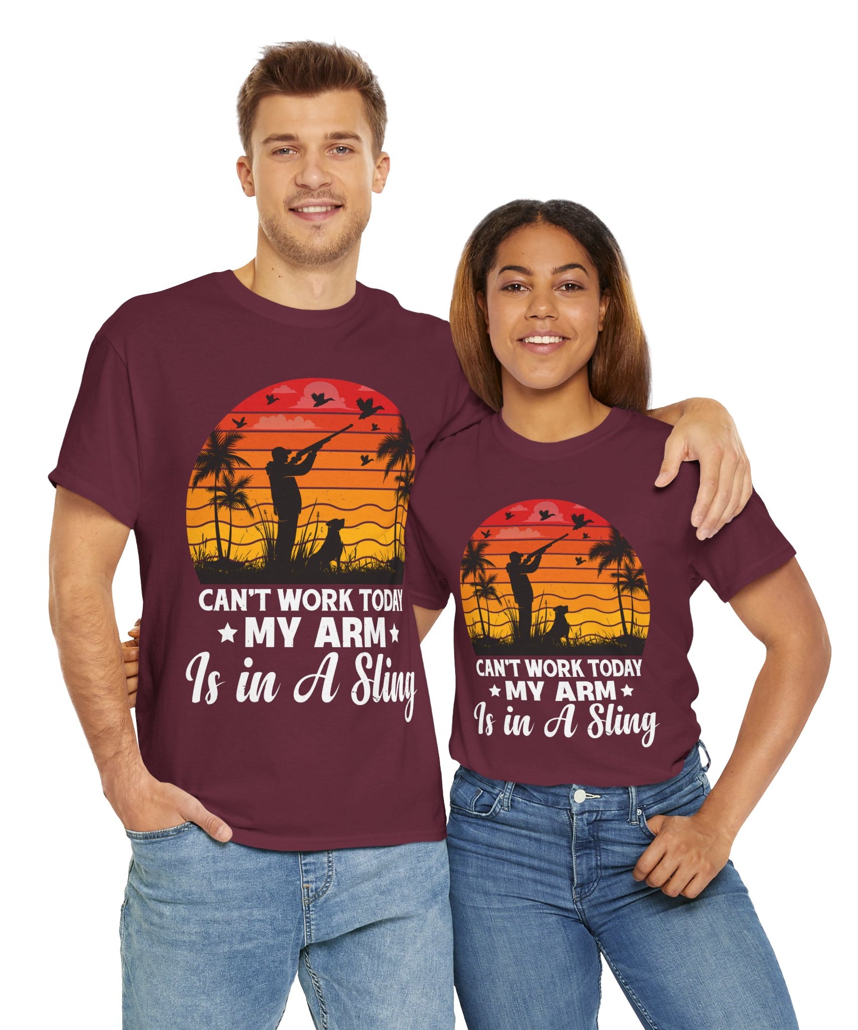 Hunter & Dog Tee – Retro Sunset Scene