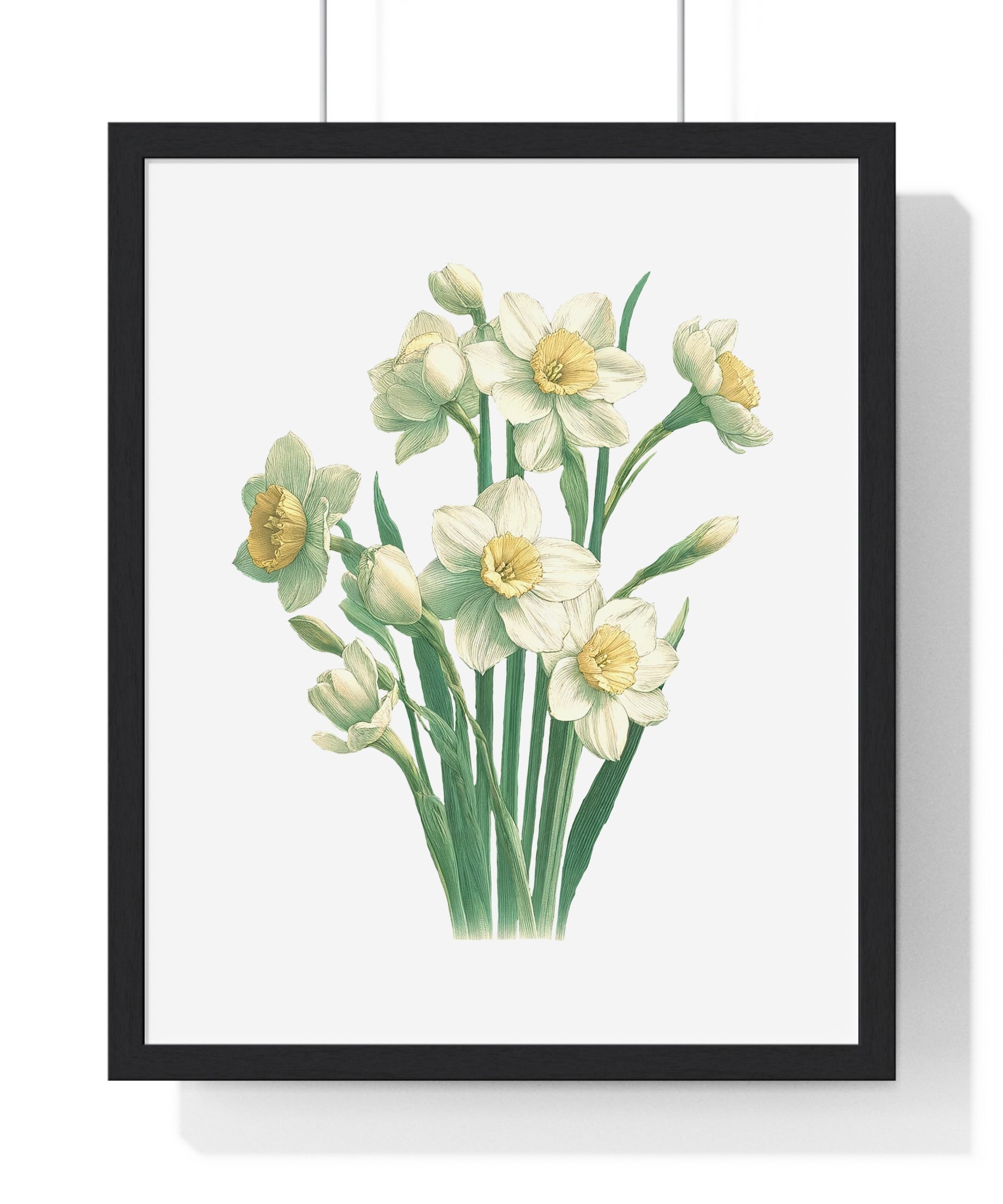 December Birth Month Flower Wall Art – Narcissus Botanical Illustration in Wooden Frame | Hope, Good Fortune & Renewal