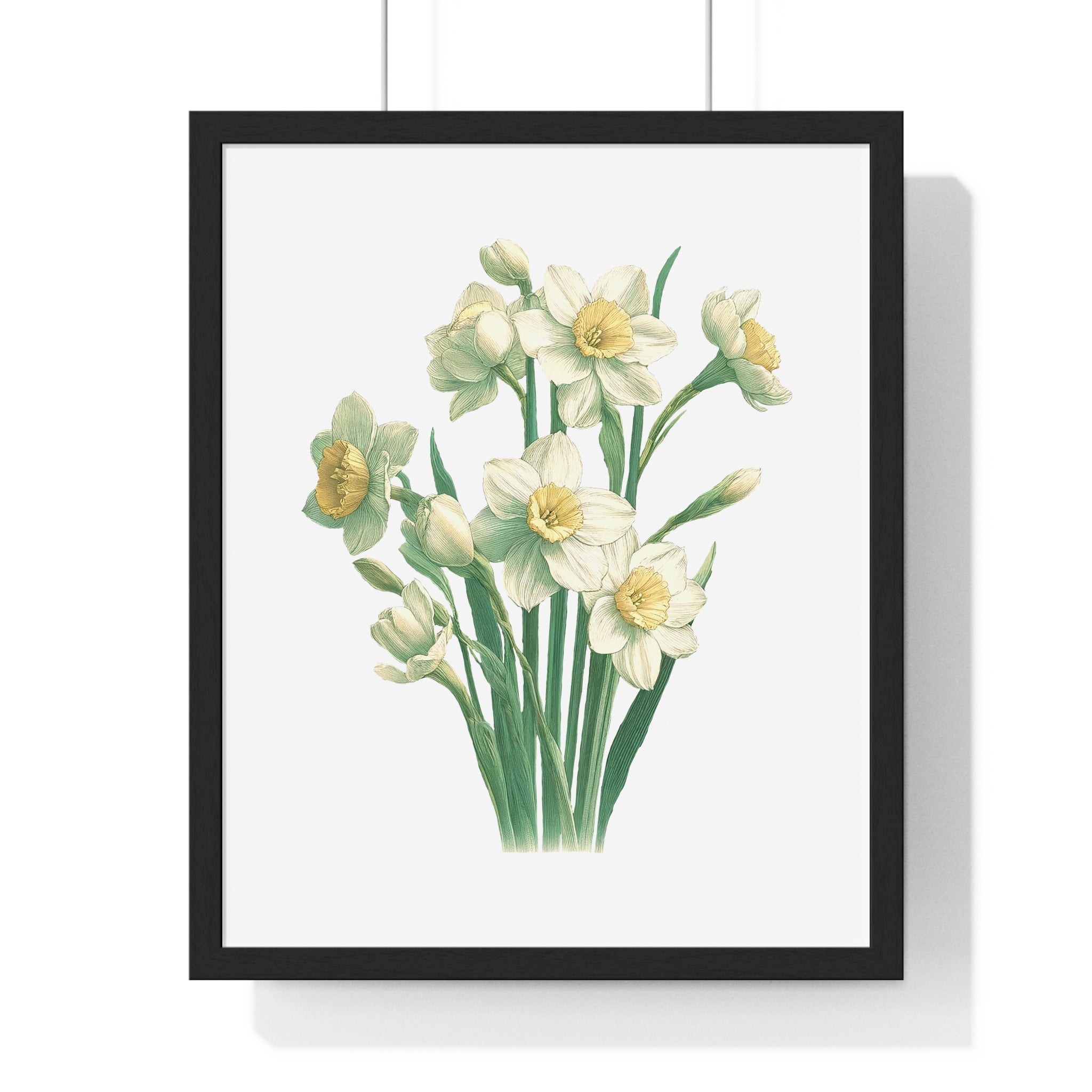 December Birth Month Flower Wall Art – Narcissus Botanical Illustration in Wooden Frame | Hope, Good Fortune & Renewal