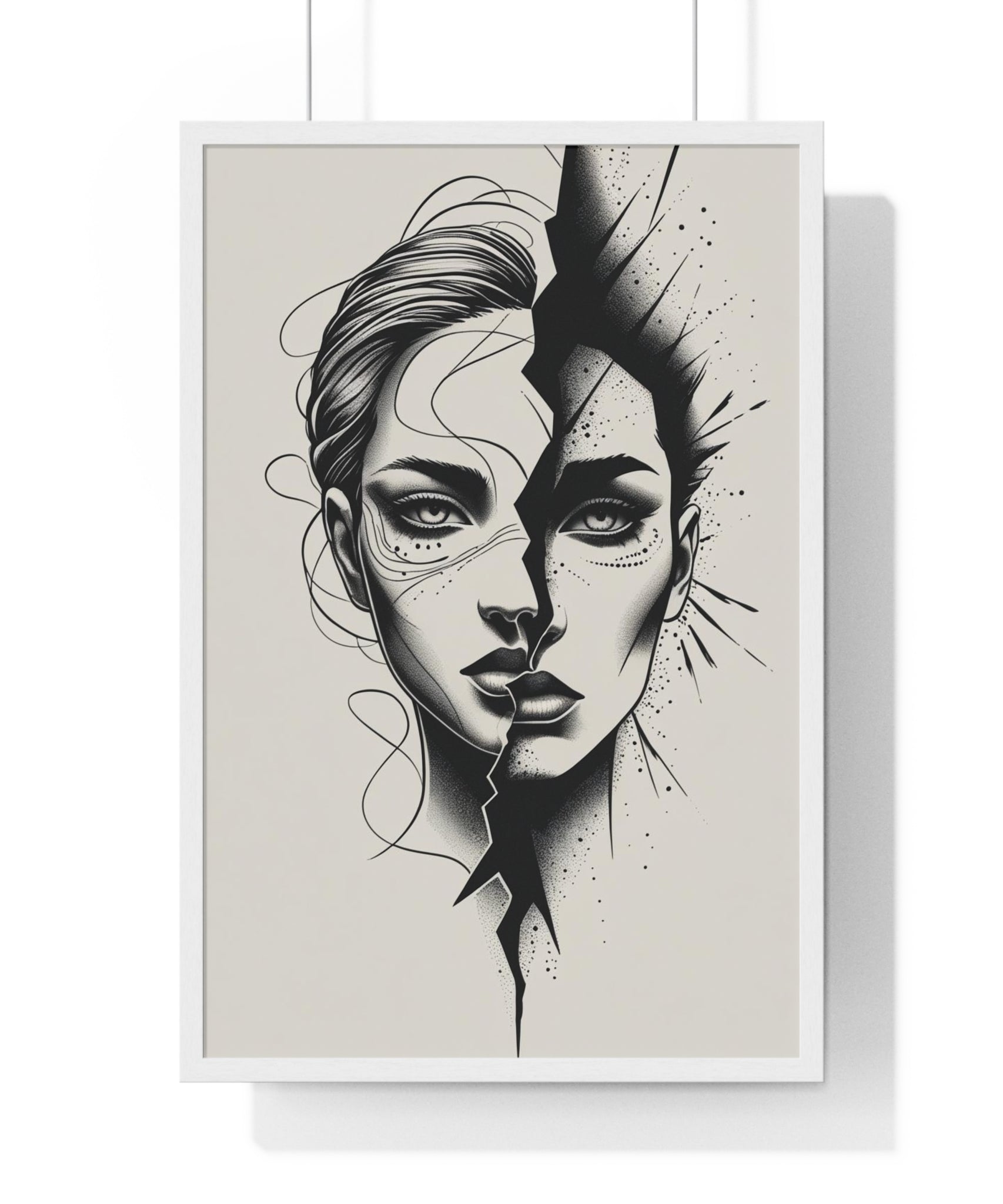 Framed Art Print, Modern Wall Decor, Home Office Gift, Minimalist Split Face Poster, Stylish Artwork - Gallory Hive