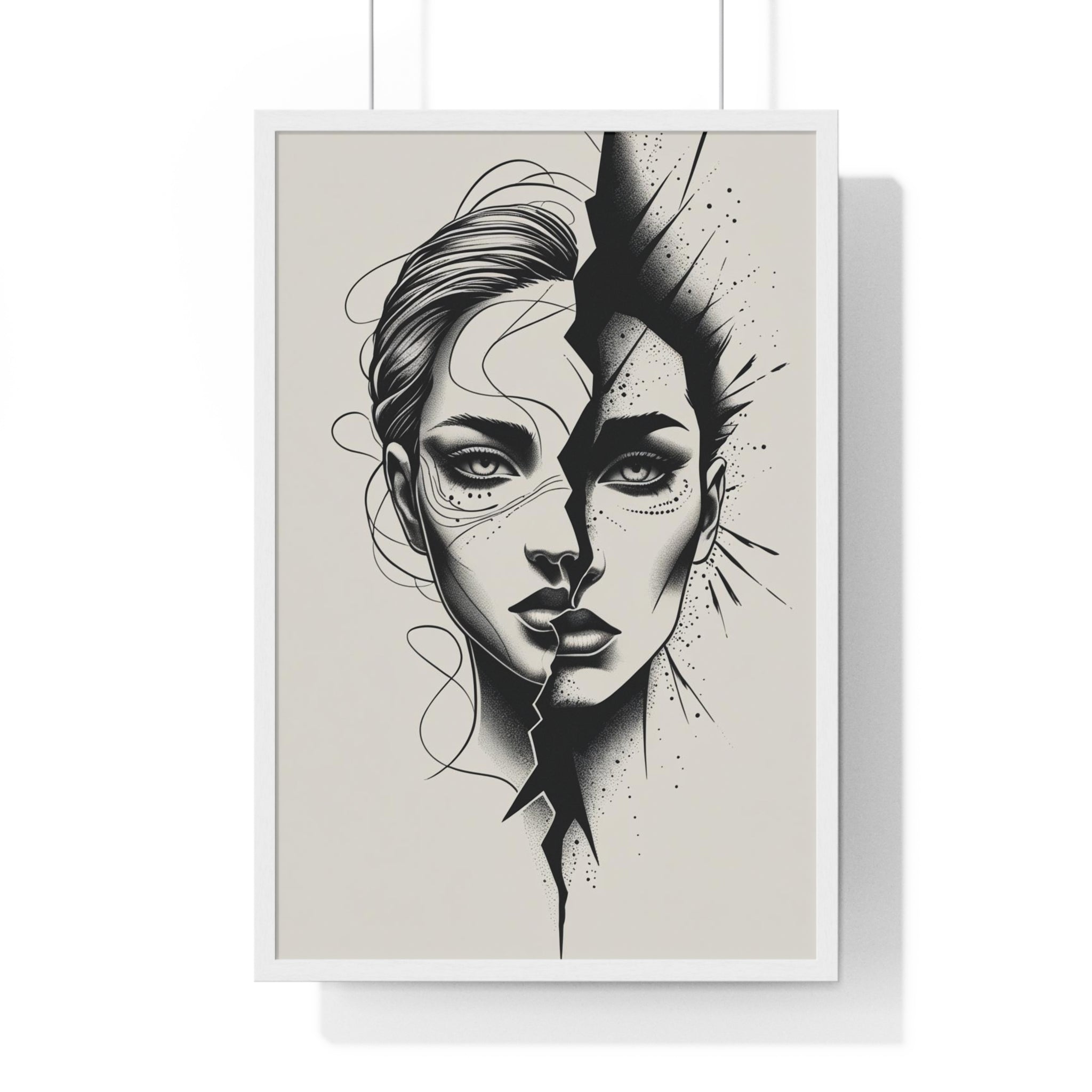 Framed Art Print, Modern Wall Decor, Home Office Gift, Minimalist Split Face Poster, Stylish Artwork