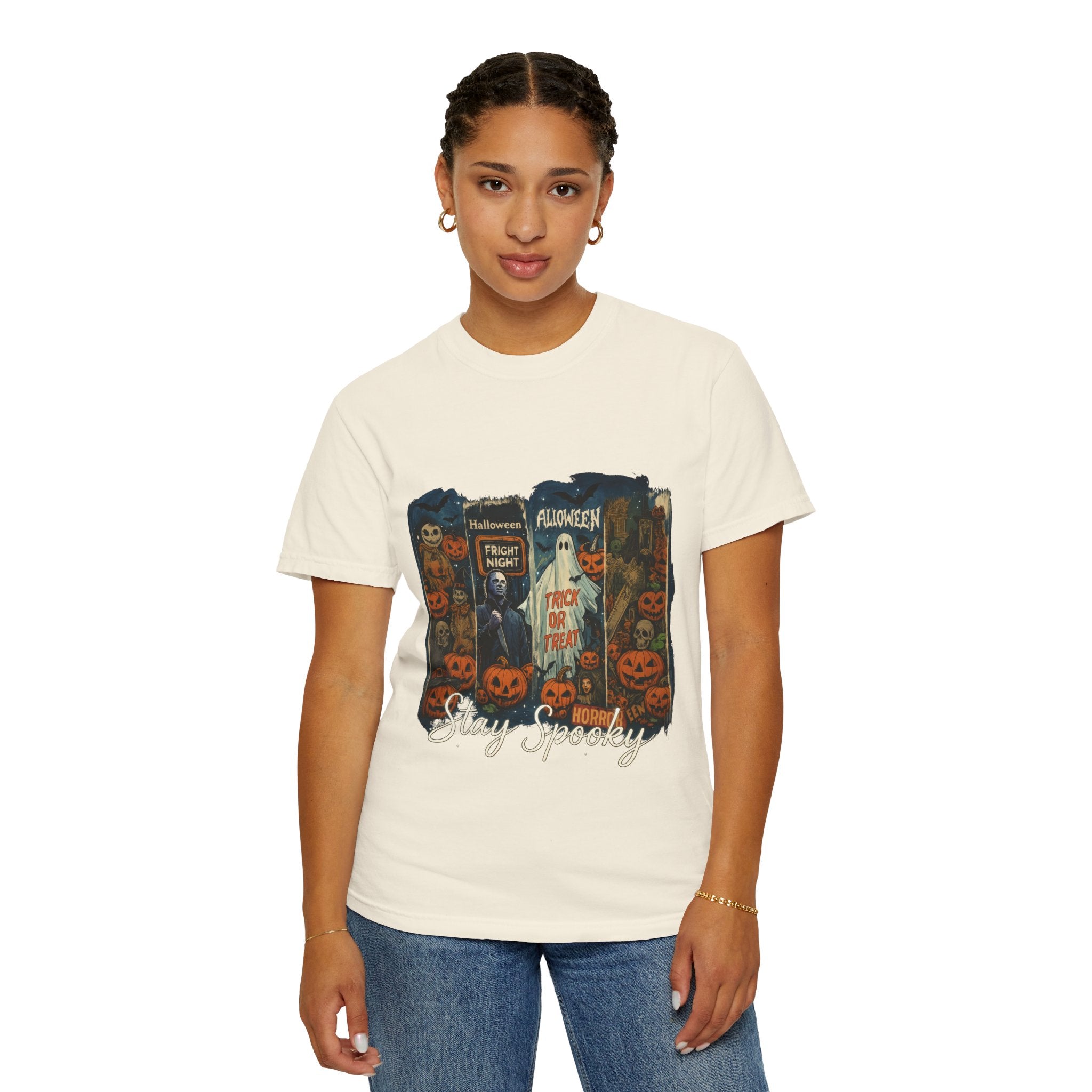 Stay Spooky Halloween Horror T-Shirt – Retro Slasher, Ghost, Pumpkins & Fright Night Design