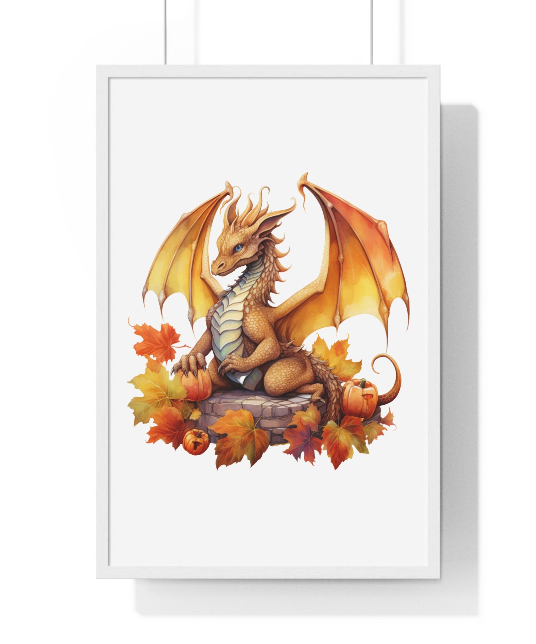 Autumn Dragon Wall Art – Fantasy Fall Decor with Pumpkins