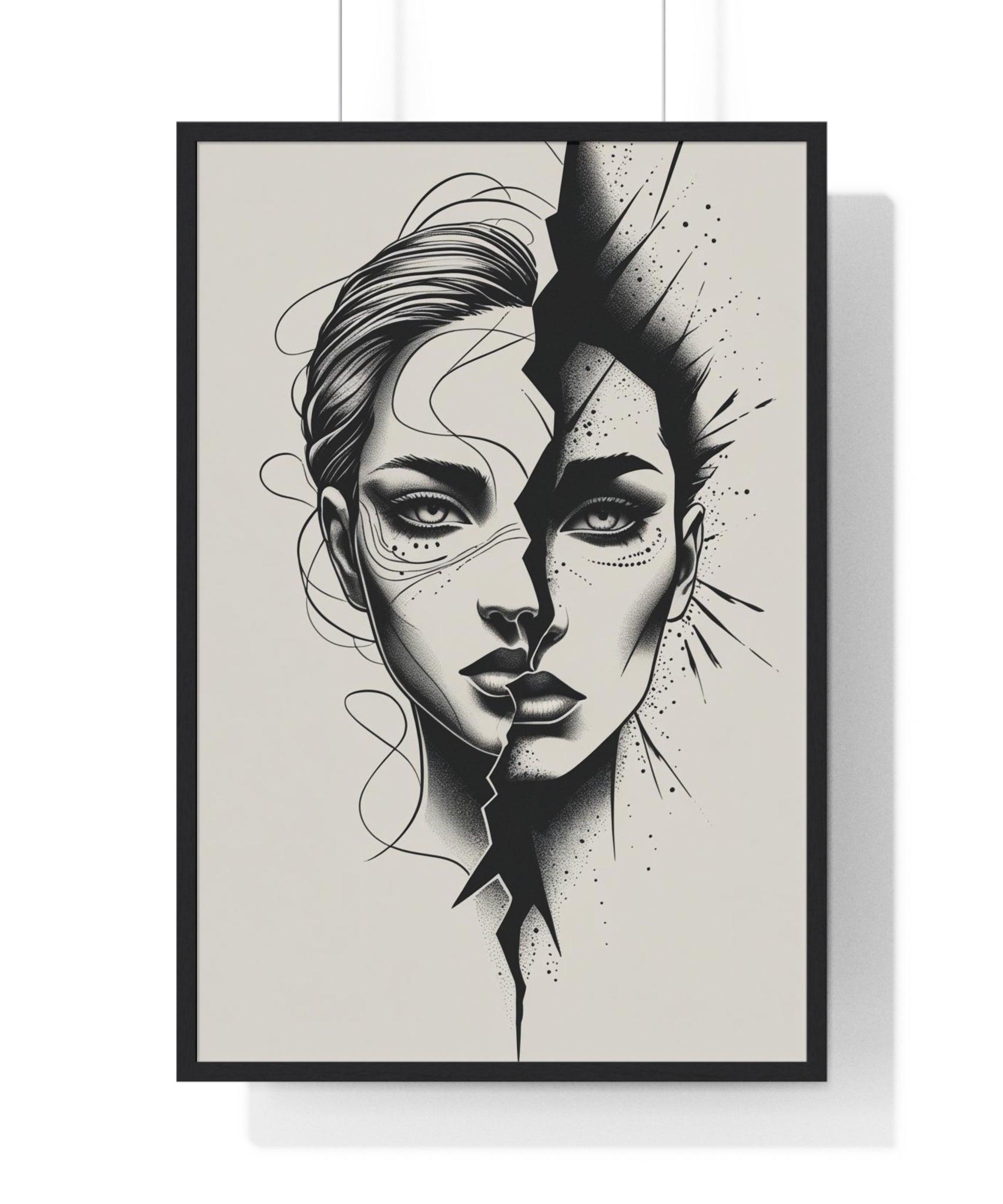 Framed Art Print, Modern Wall Decor, Home Office Gift, Minimalist Split Face Poster, Stylish Artwork - Gallory Hive