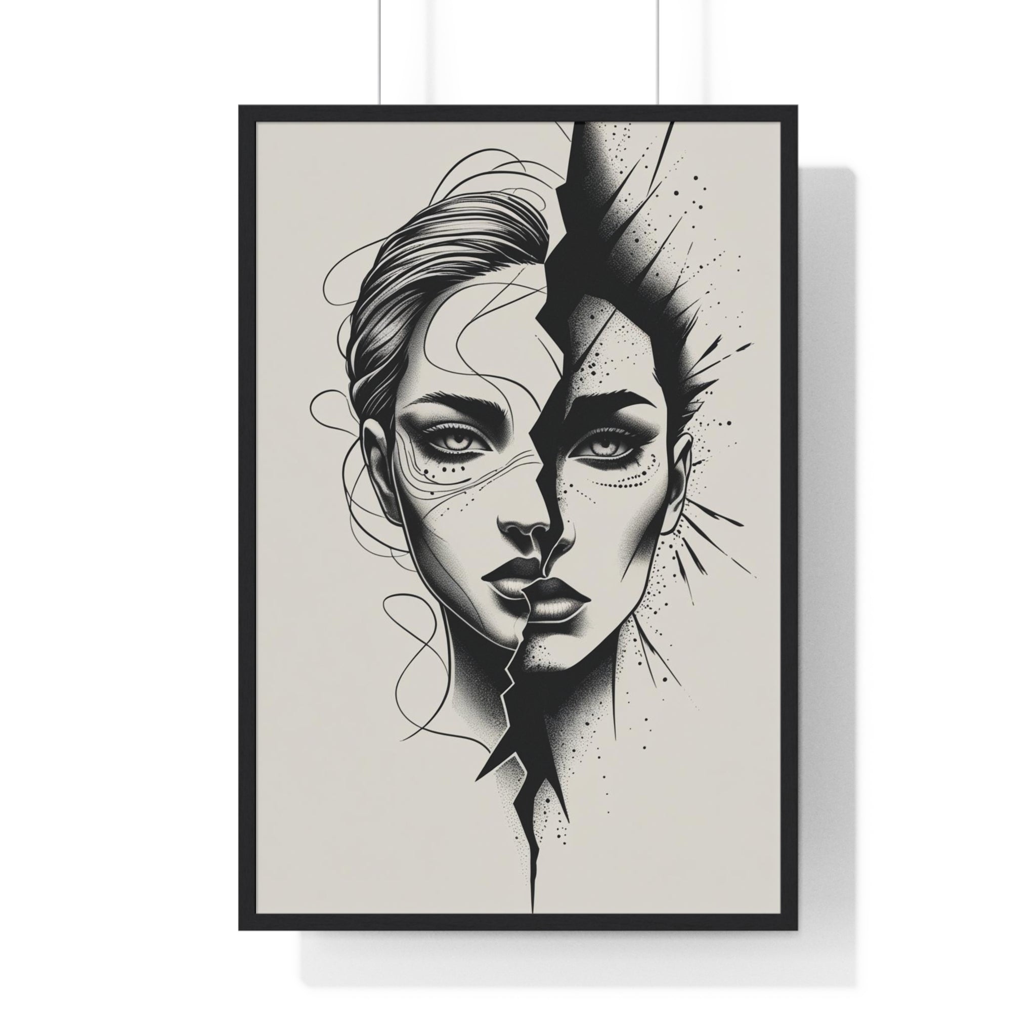 Framed Art Print, Modern Wall Decor, Home Office Gift, Minimalist Split Face Poster, Stylish Artwork