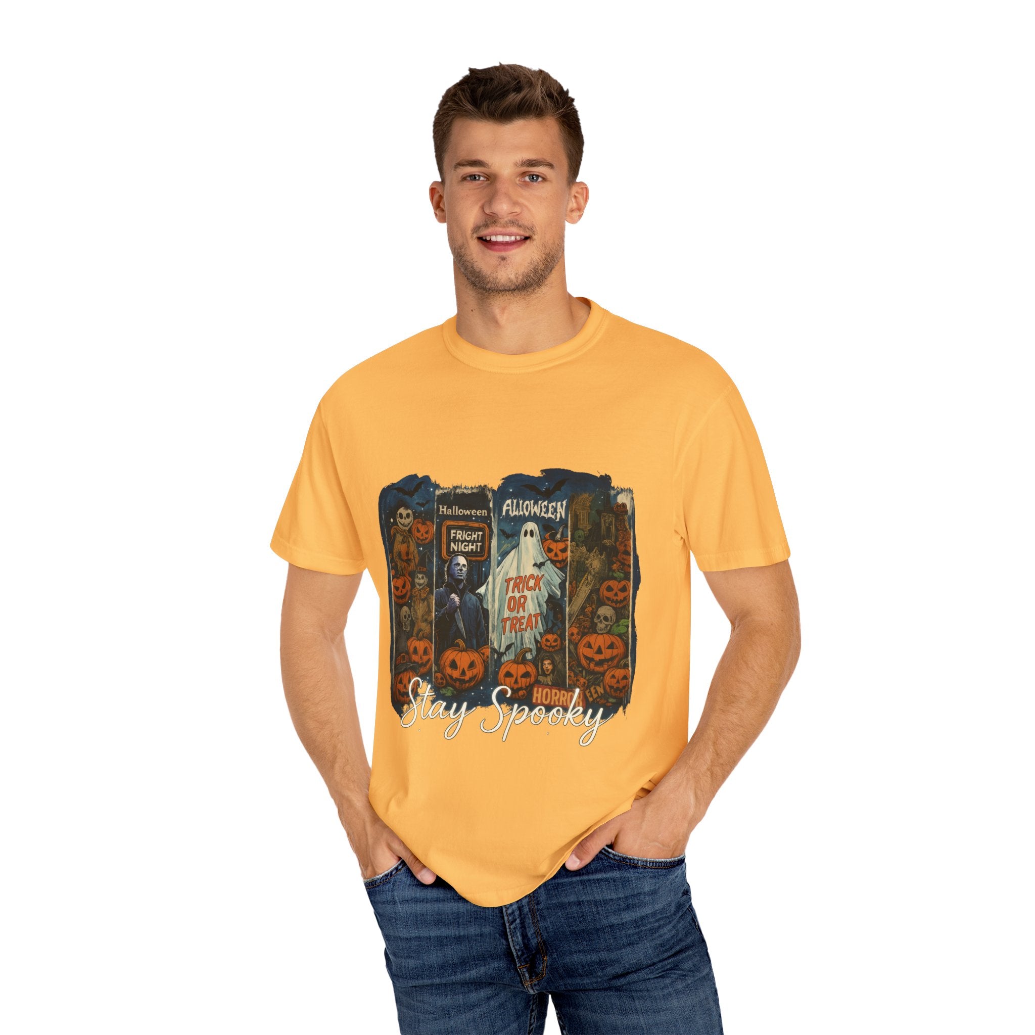 Stay Spooky Halloween Horror T-Shirt – Retro Slasher, Ghost, Pumpkins & Fright Night Design