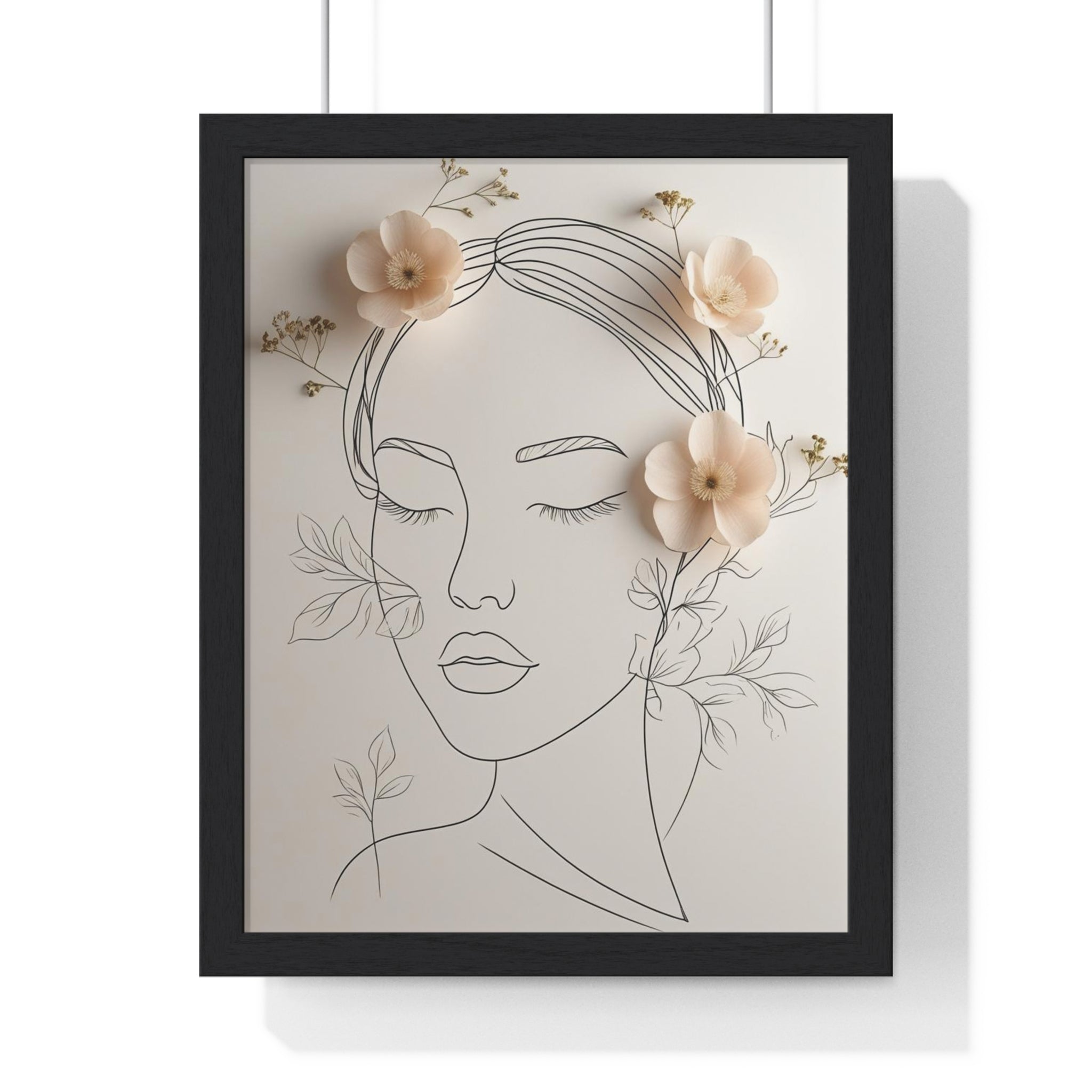 Tranquil Floral Line Art Portrait Wooden Wall Art – Minimalist Botanical Decor - Gallory Hive
