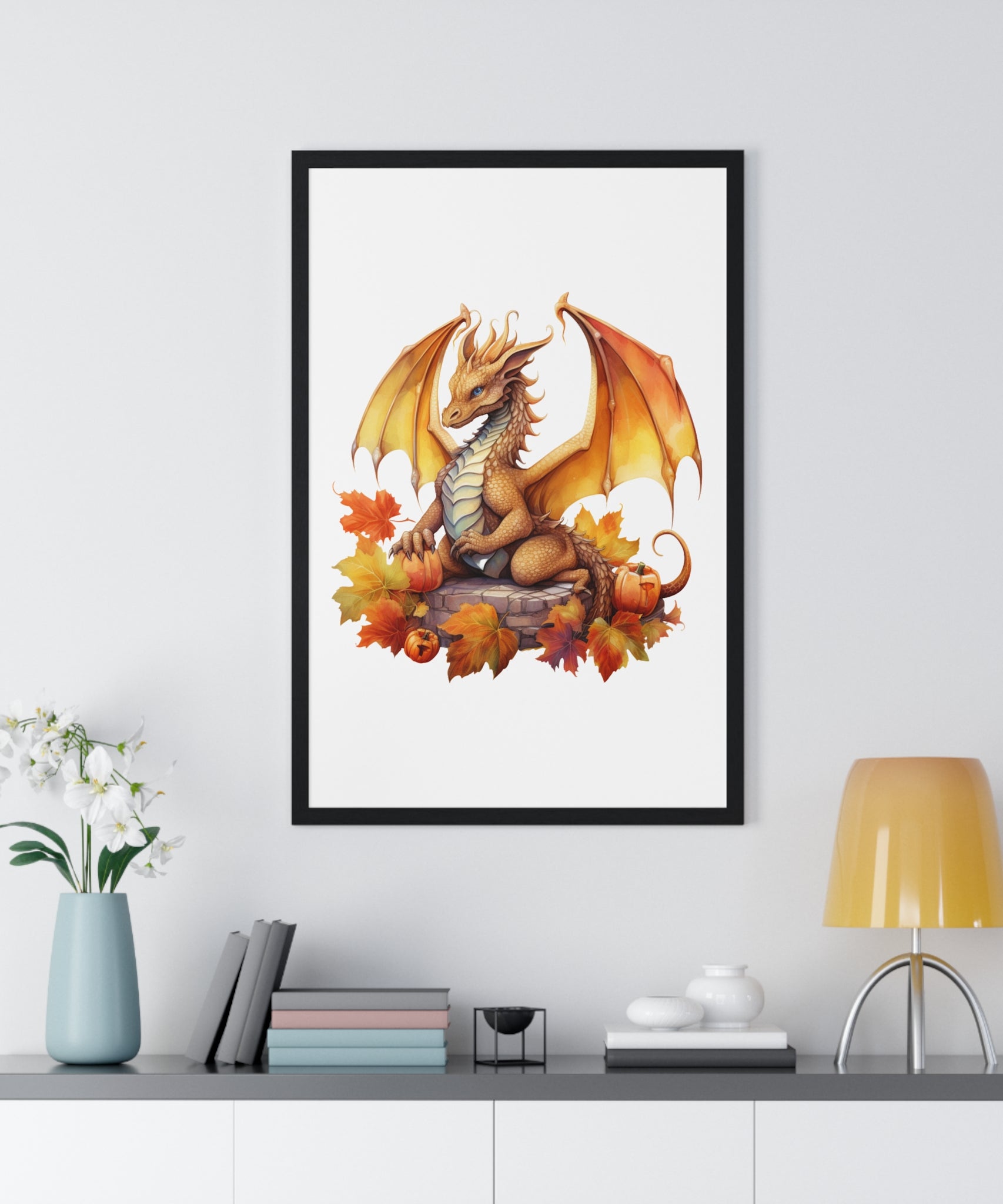 Autumn Dragon Wall Art – Fantasy Fall Decor with Pumpkins | Gallory Hive
