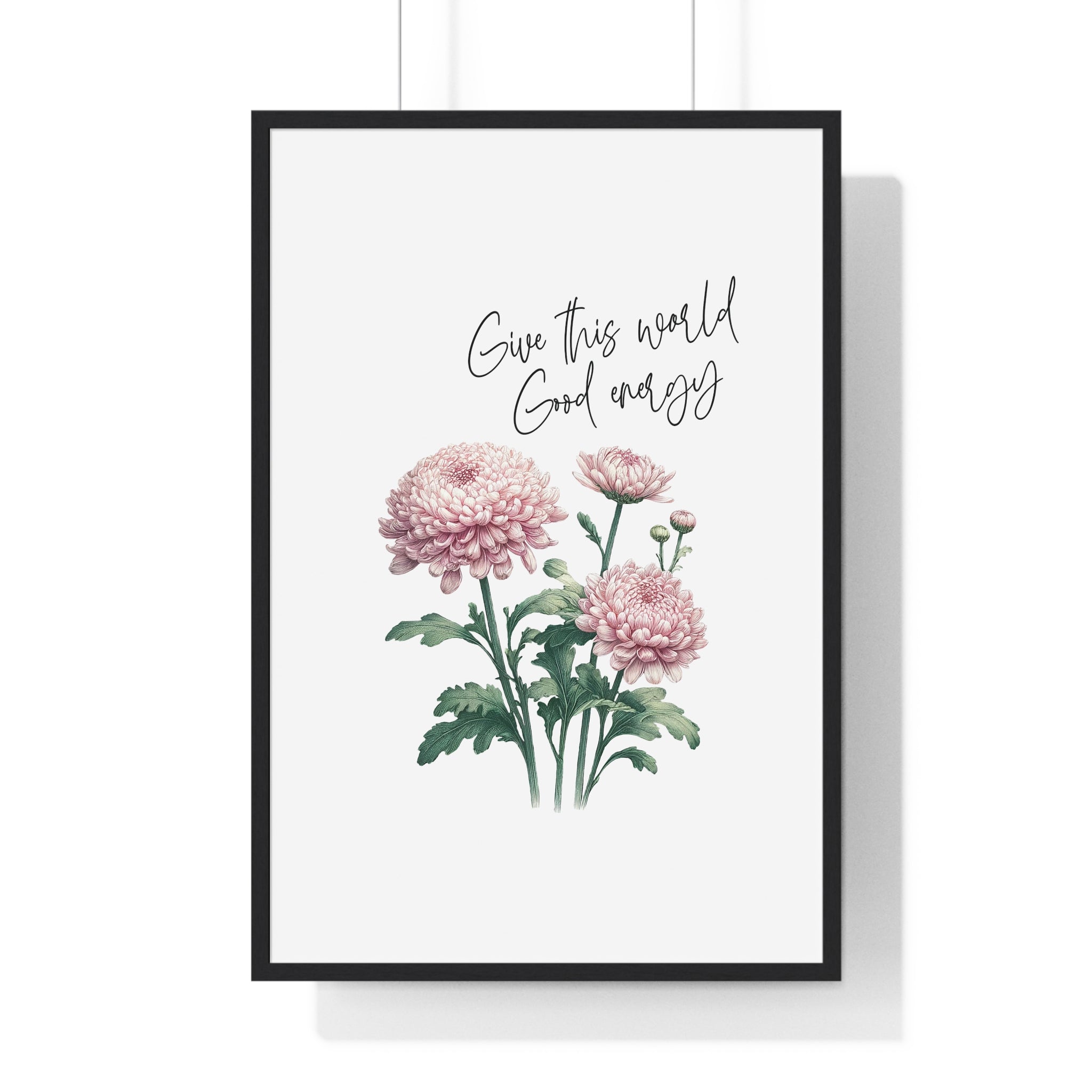 November Birth Month Flower Wall Art – Chrysanthemum Illustration with Inspirational Quote in Wooden Frame | Good Energy & Joy