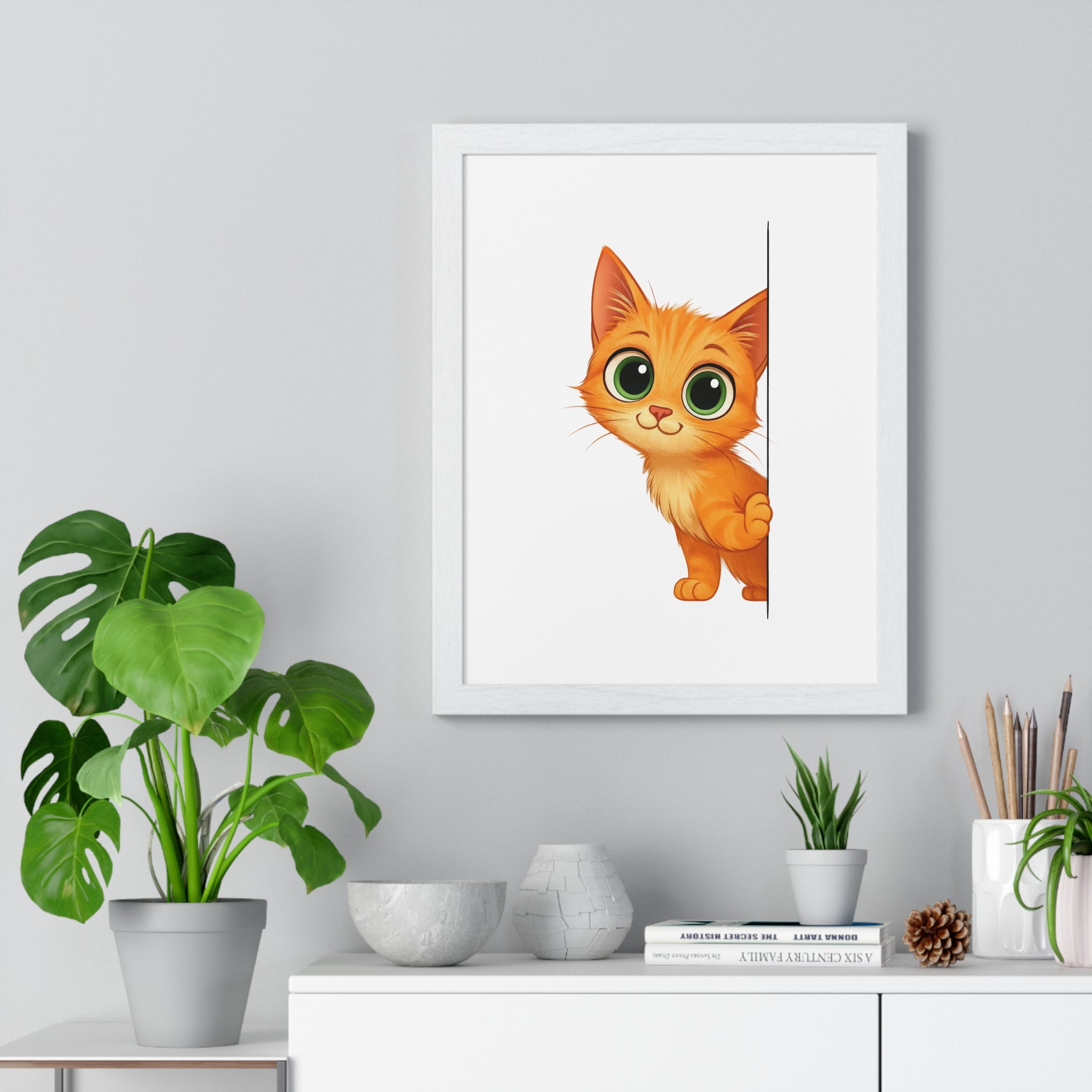 Big-Eyed Kitten Peekaboo Wall Art – Framed Décor | Gallory Hive
