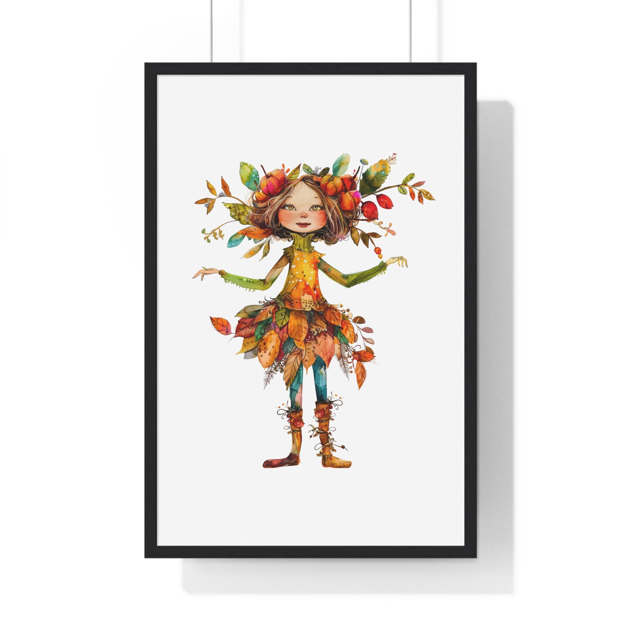Whimsical Autumn Fairy Wooden Framed Wall Art