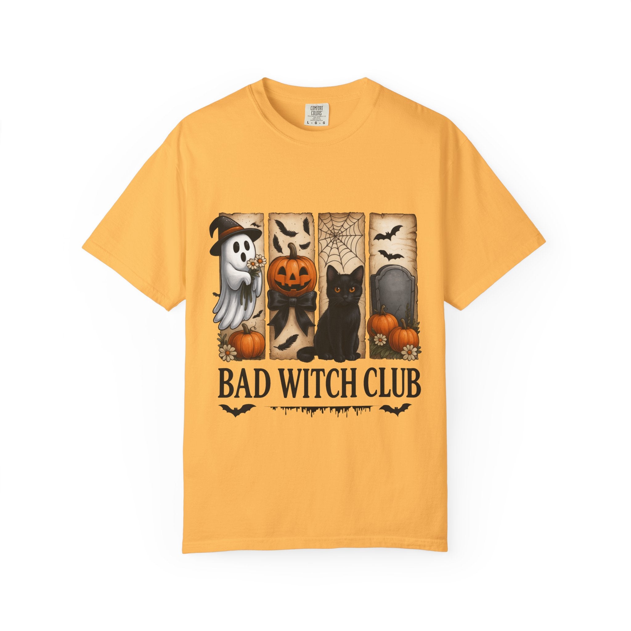Bad Witch Club Halloween T-Shirt – Cute Ghost, Black Cat, Pumpkin & Spooky Gothic Design