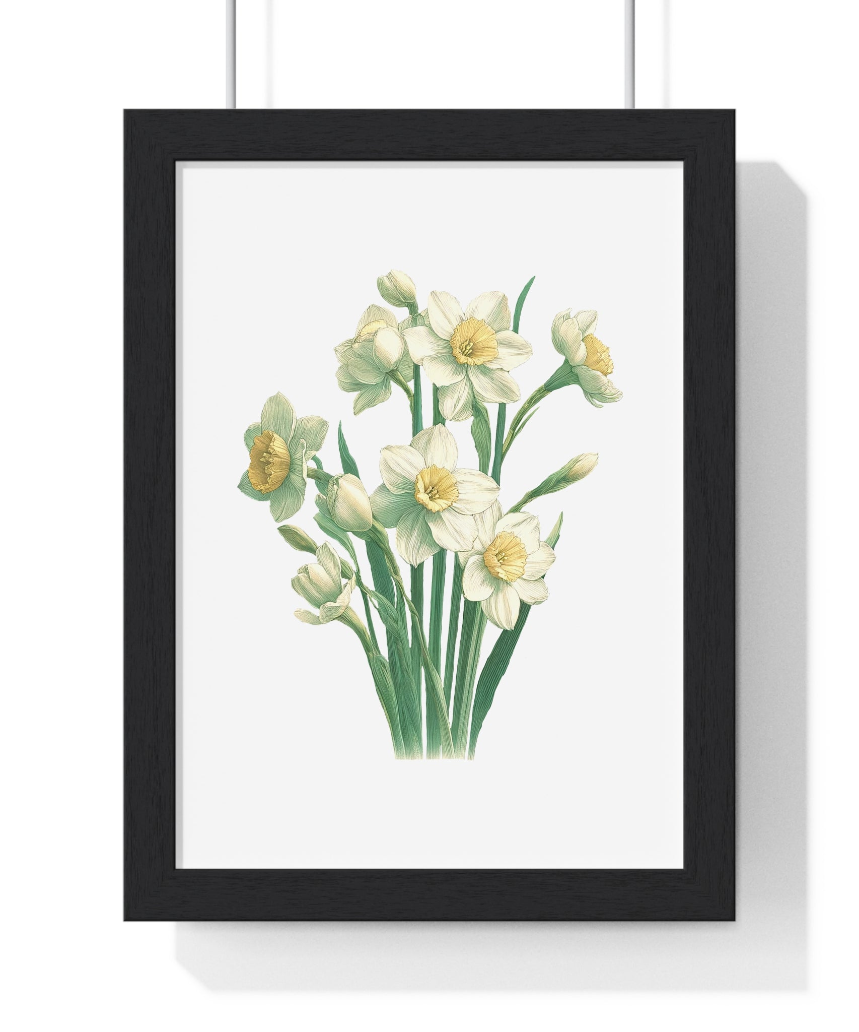 December Birth Month Flower Wall Art – Narcissus Botanical Illustration in Wooden Frame | Hope, Good Fortune & Renewal