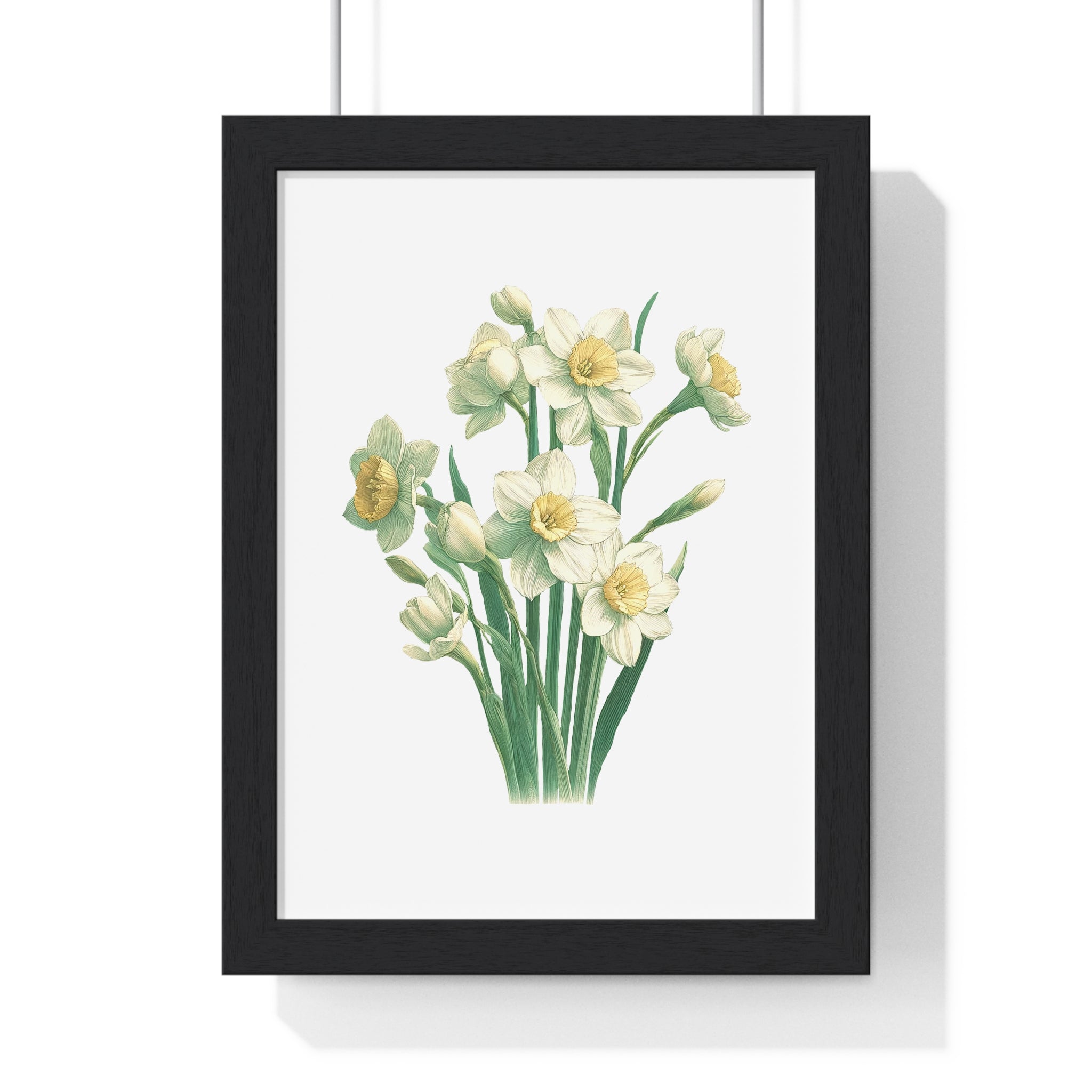 December Birth Month Flower Wall Art – Narcissus Botanical Illustration in Wooden Frame | Hope, Good Fortune & Renewal