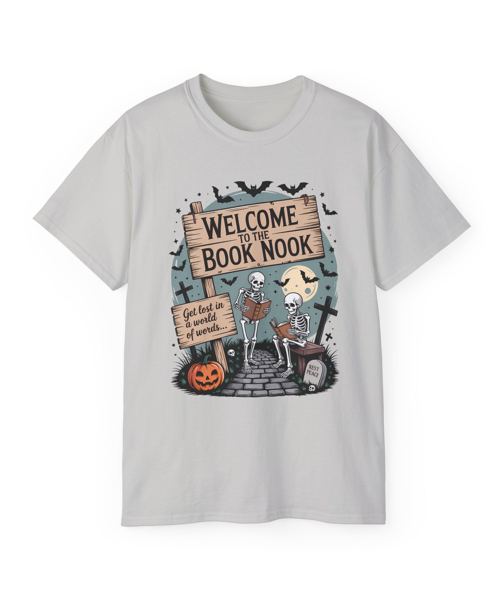 Welcome Book Nook Halloween Skeleton Tee | Gallory Hive