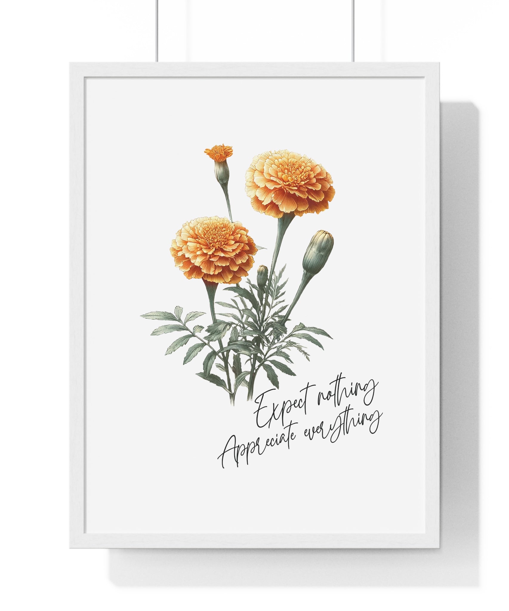 October Birth Month Flower Wall Art – Marigold Illustration with Inspirational Quote in Wooden Frame