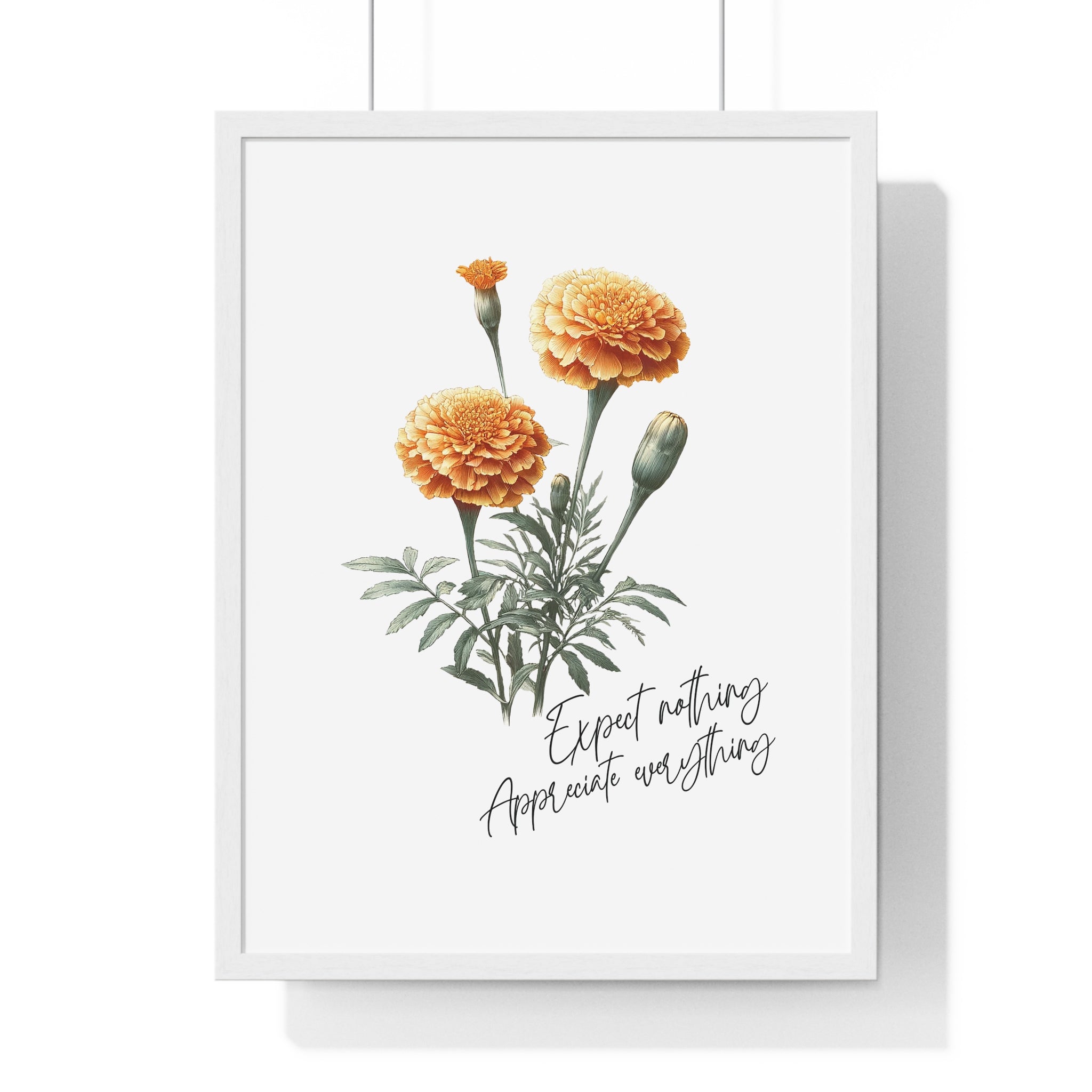 October Birth Month Flower Wall Art – Marigold Illustration with Inspirational Quote in Wooden Frame