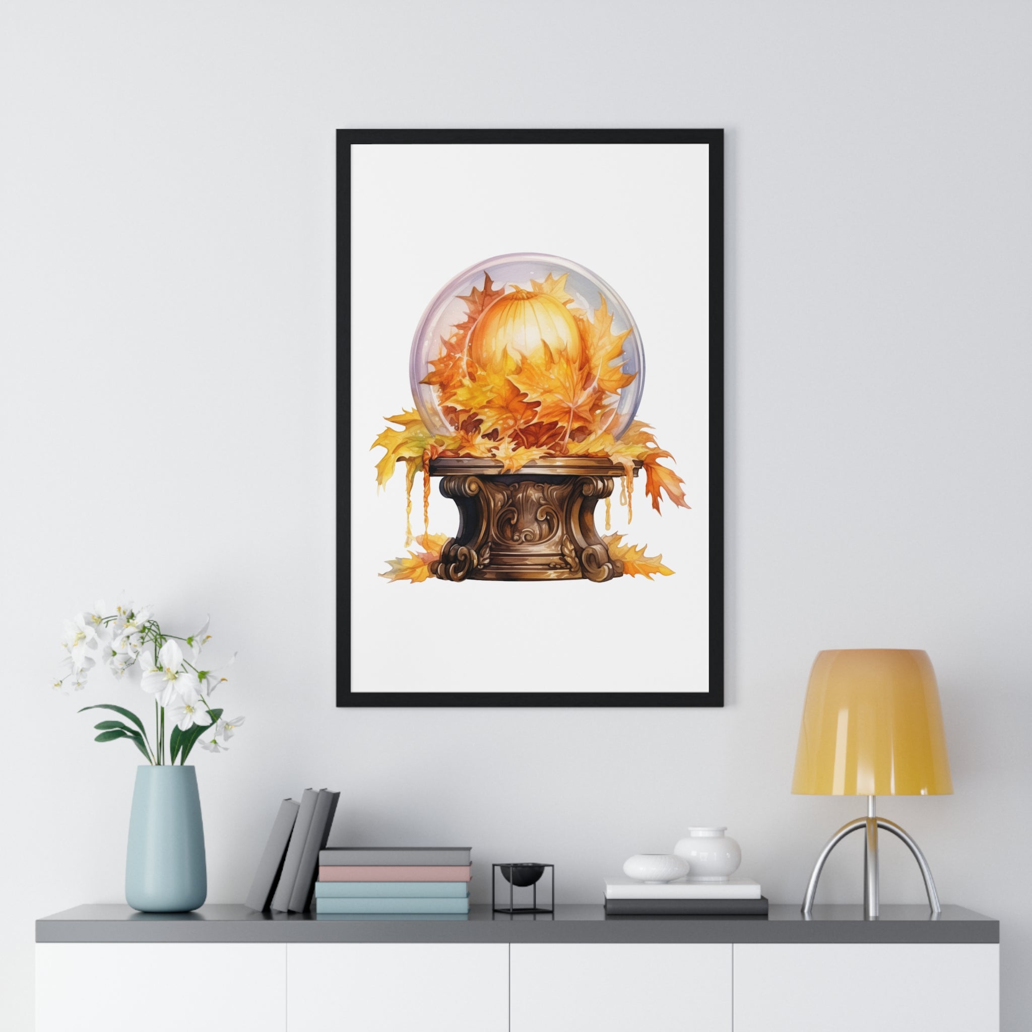 Wood Framed Pumpkin Globe – Autumn Wall Art | Gallory Hive