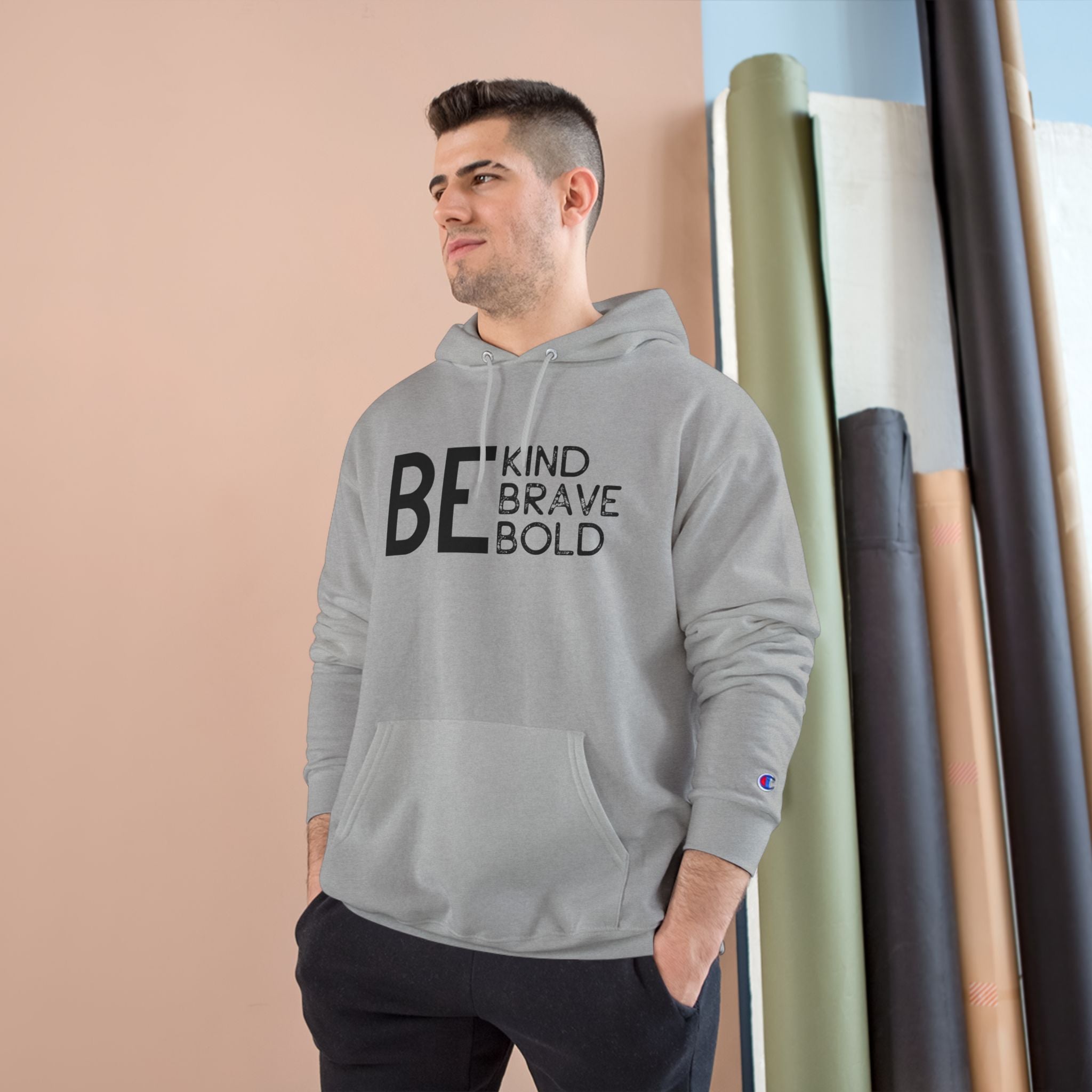 Champion Hoodie - Bold Minimalist Hand Sign Print