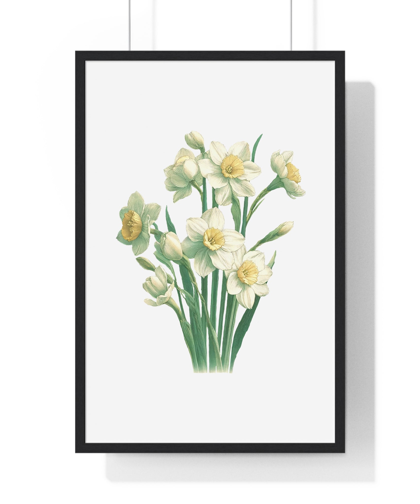 December Birth Month Flower Wall Art – Narcissus Botanical Illustration in Wooden Frame | Hope, Good Fortune & Renewal