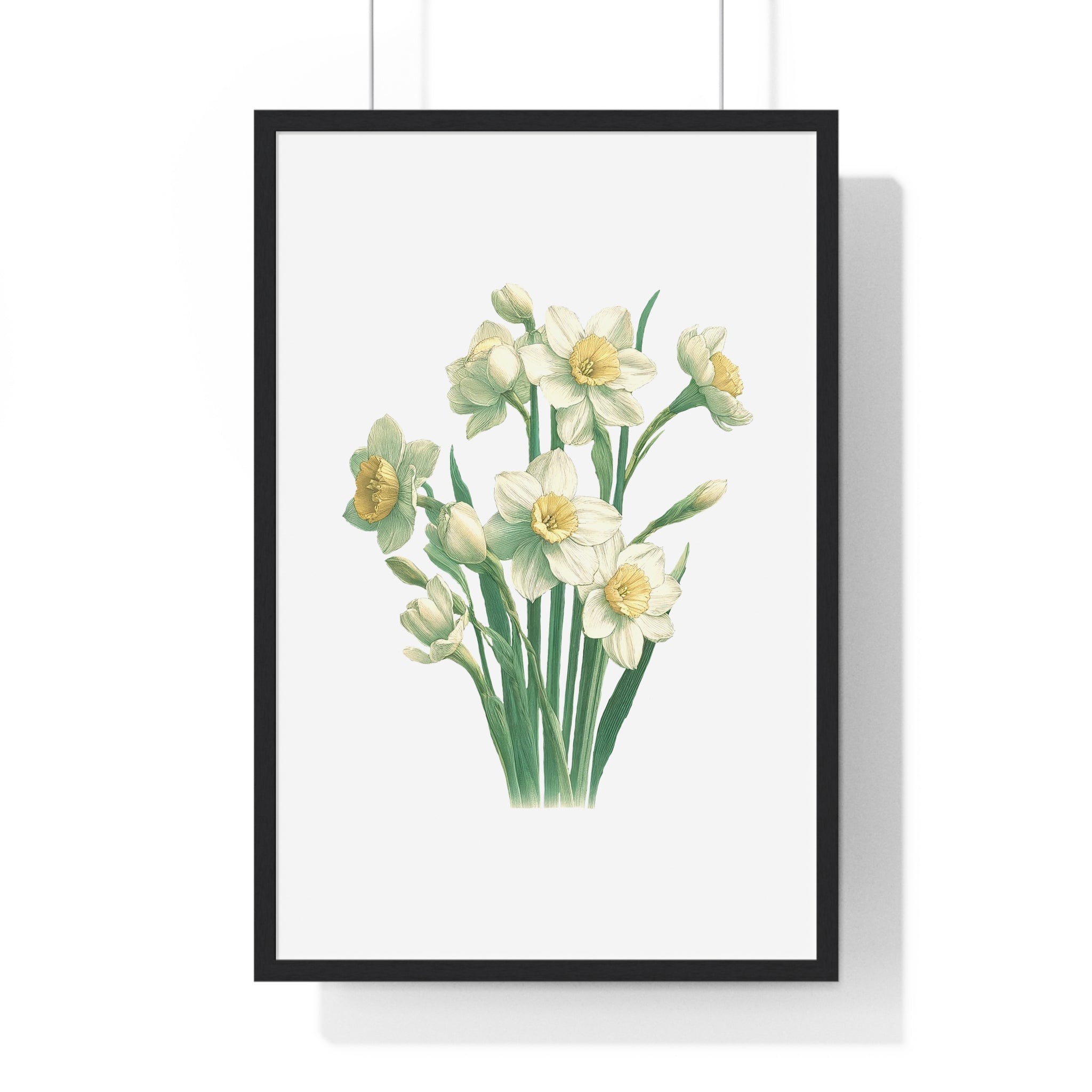 December Birth Month Flower Wall Art – Narcissus Botanical Illustration in Wooden Frame | Hope, Good Fortune & Renewal