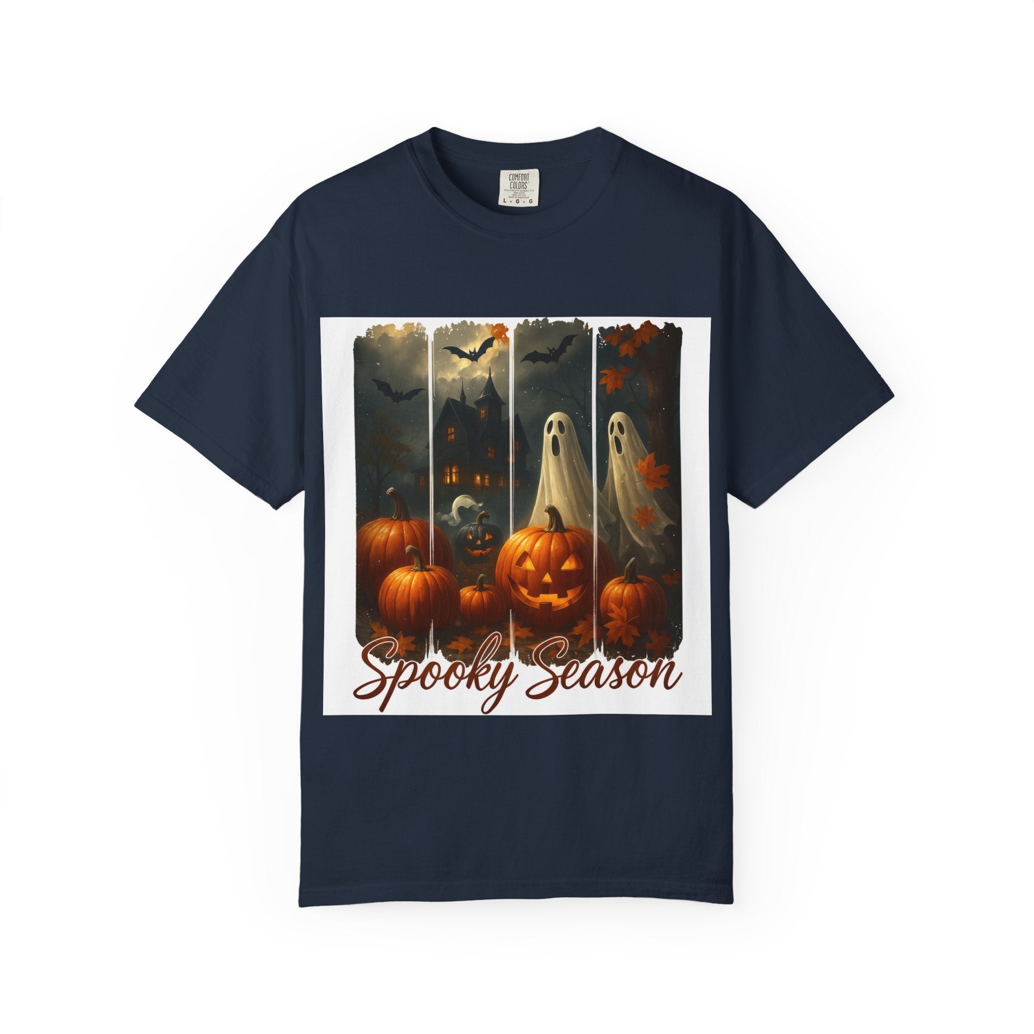 Spooky Season Unisex Halloween T-Shirt – Haunted House, Pumpkins & Ghosts Fall Design - Gallory Hive