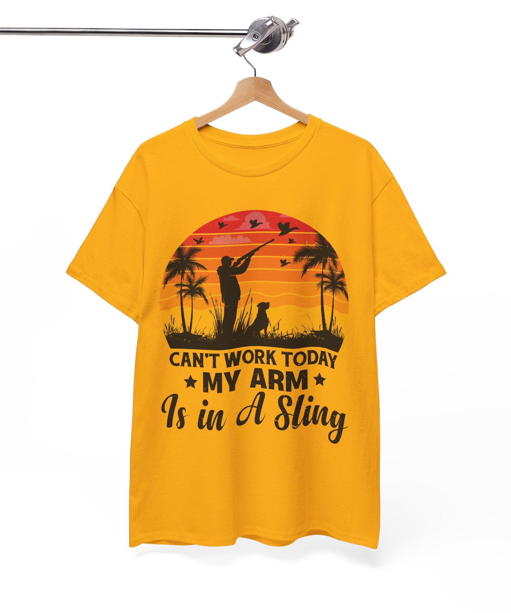 Hunter & Dog Tee – Retro Sunset Scene | Gallory Hive
