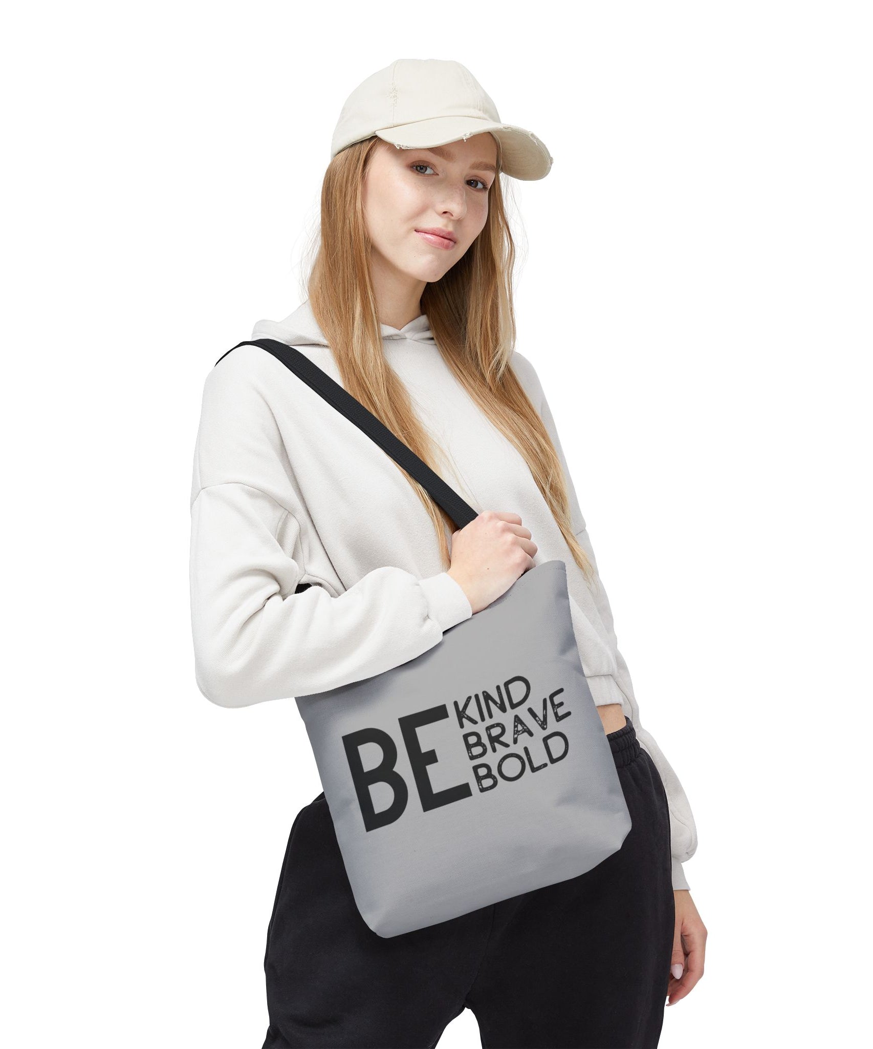 Inspirational Tote Bag - Be Kind Brave Bold - Eco-Friendly Carryall - Light Grey