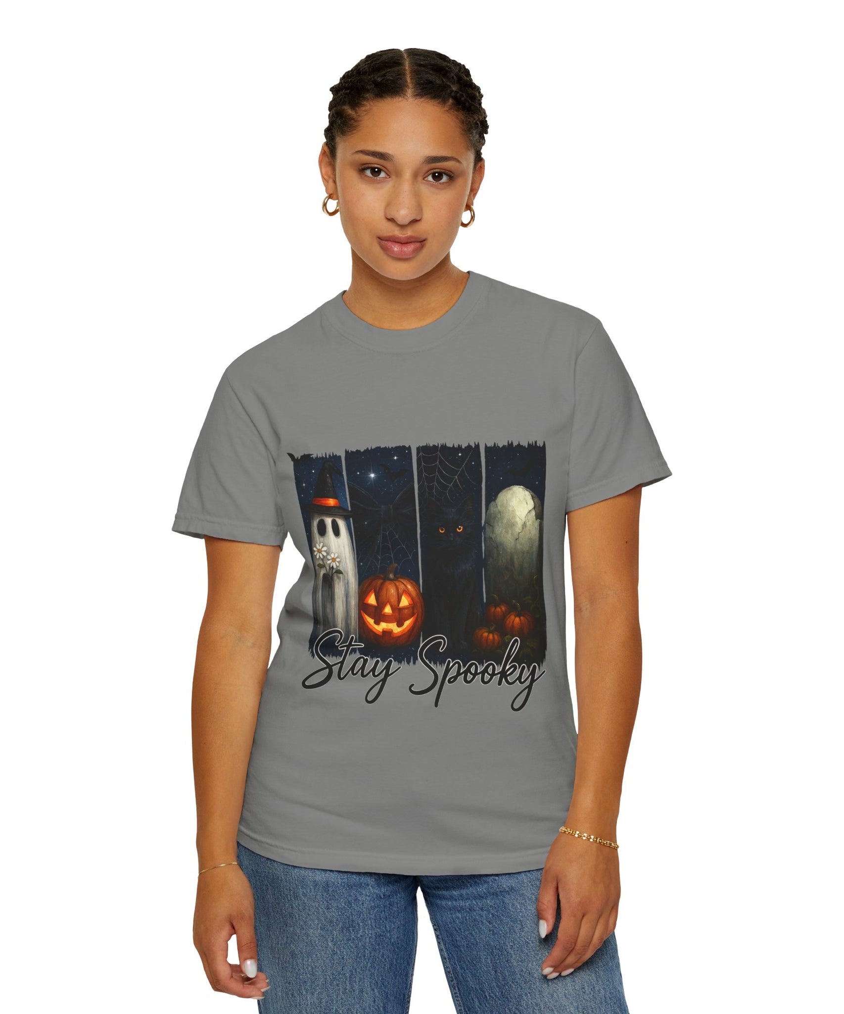 Stay Spooky Halloween T-Shirt – Cute Ghost, Black Cat, Pumpkin & Graveyard Design - Gallory Hive