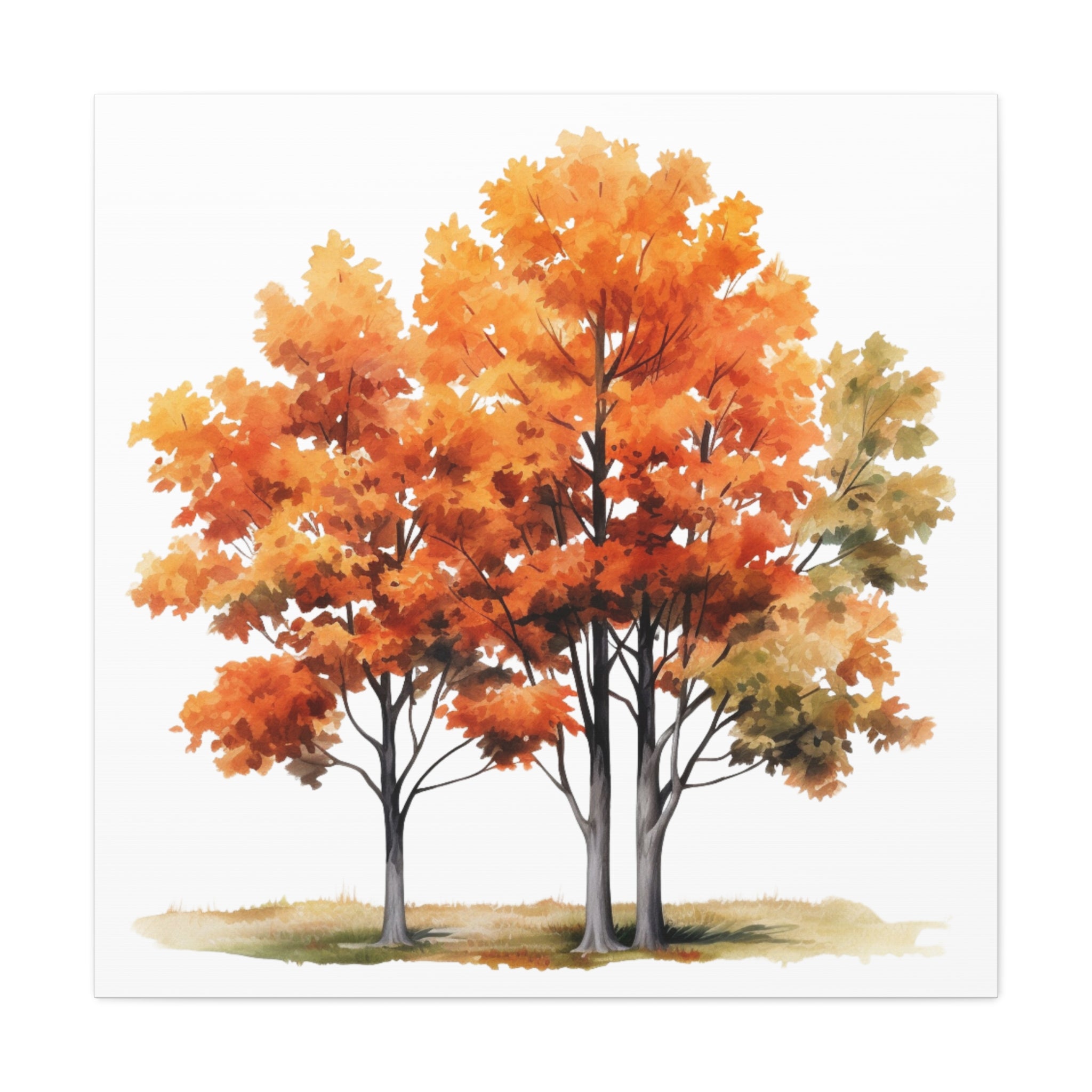 Seasonal Canopy – Autumn Tree Cluster Watercolor on Floral Canvas Wall Art