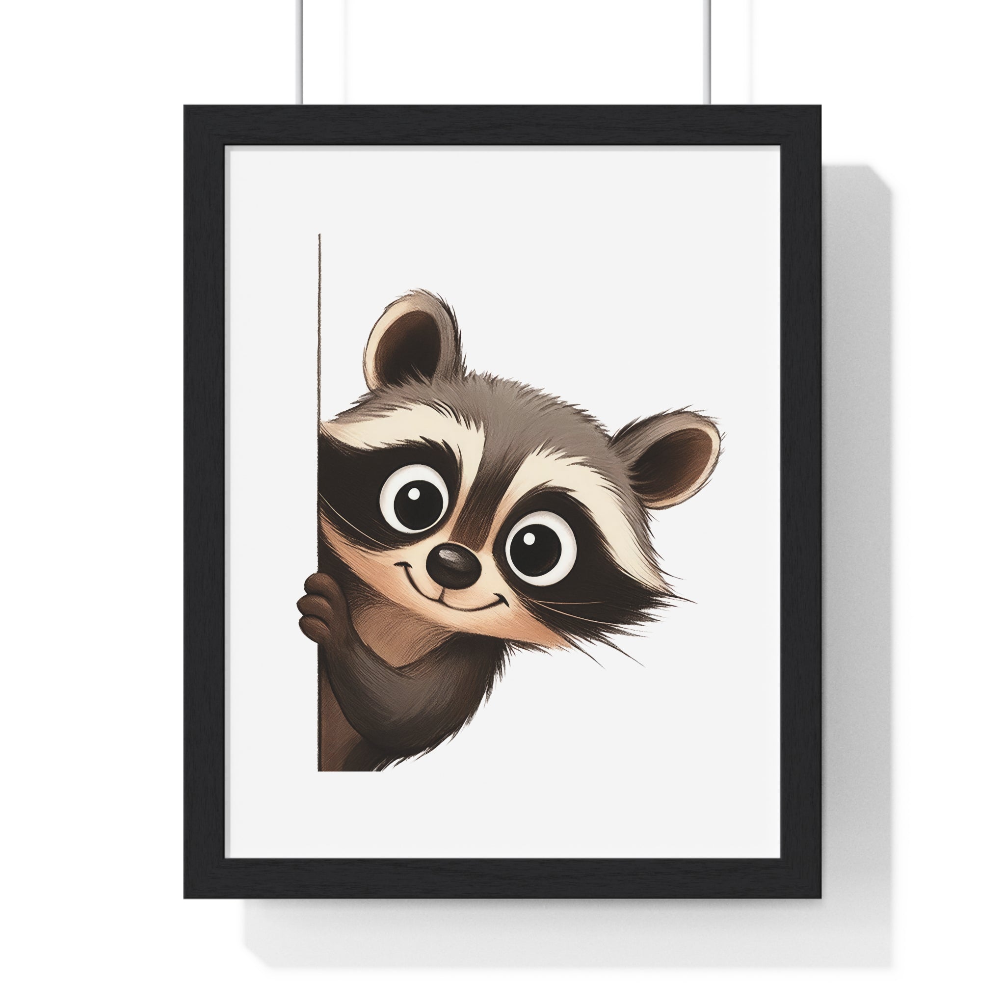 Wooden Frame Wall Decor – Cute Cartoon Raccoon Print