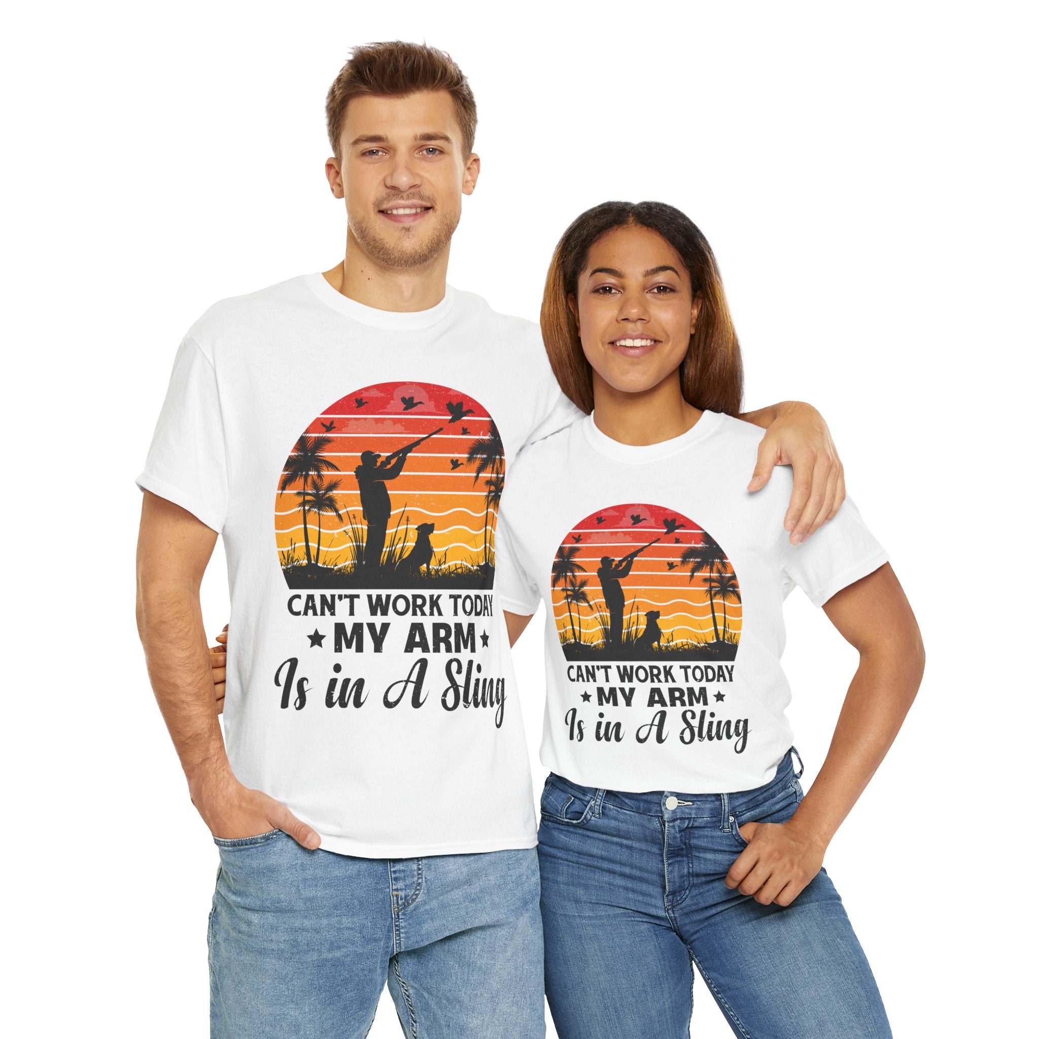 Hunter & Dog Tee – Retro Sunset Scene