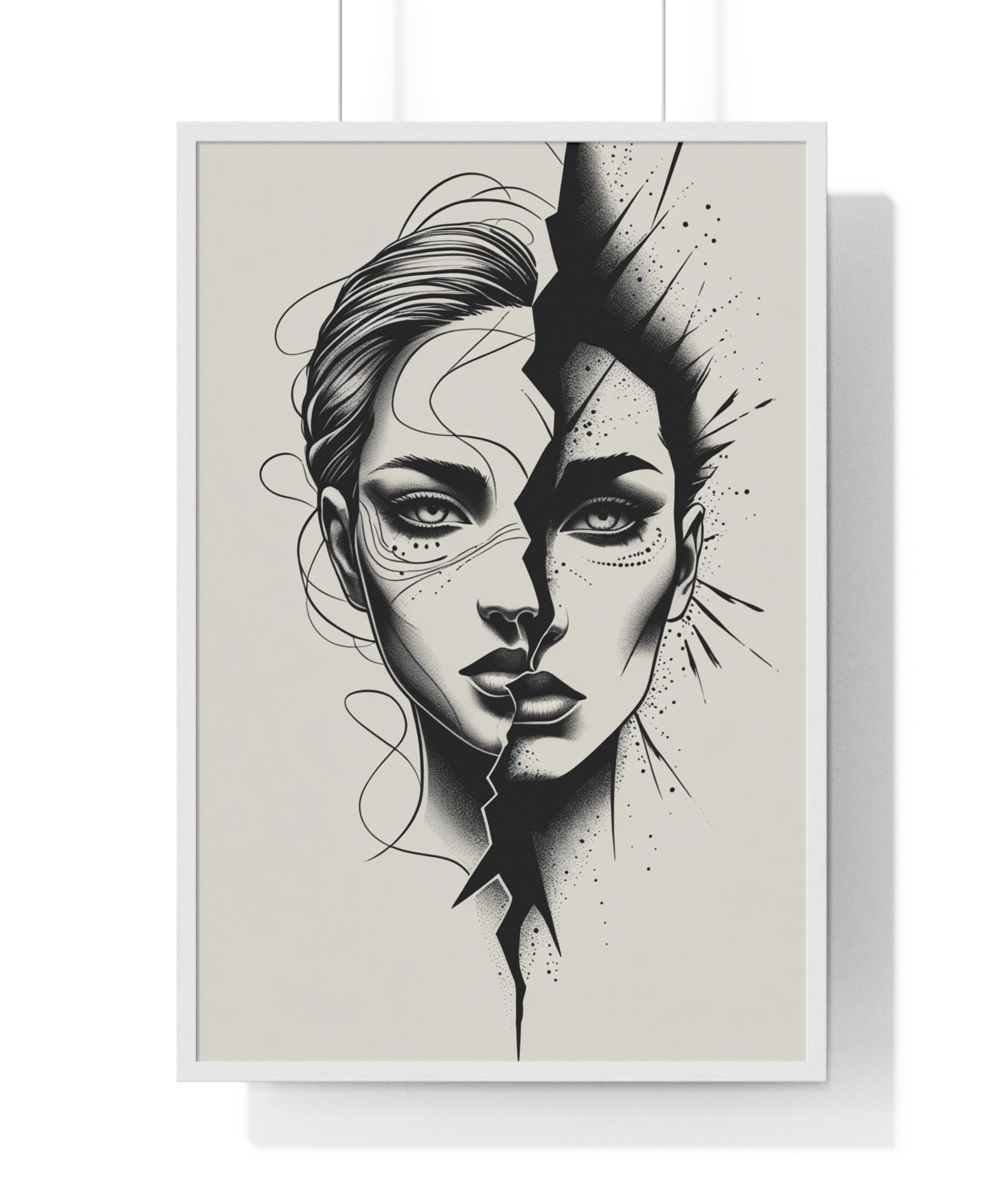 Framed Art Print, Modern Wall Decor, Home Office Gift, Minimalist Split Face Poster, Stylish Artwork - Gallory Hive