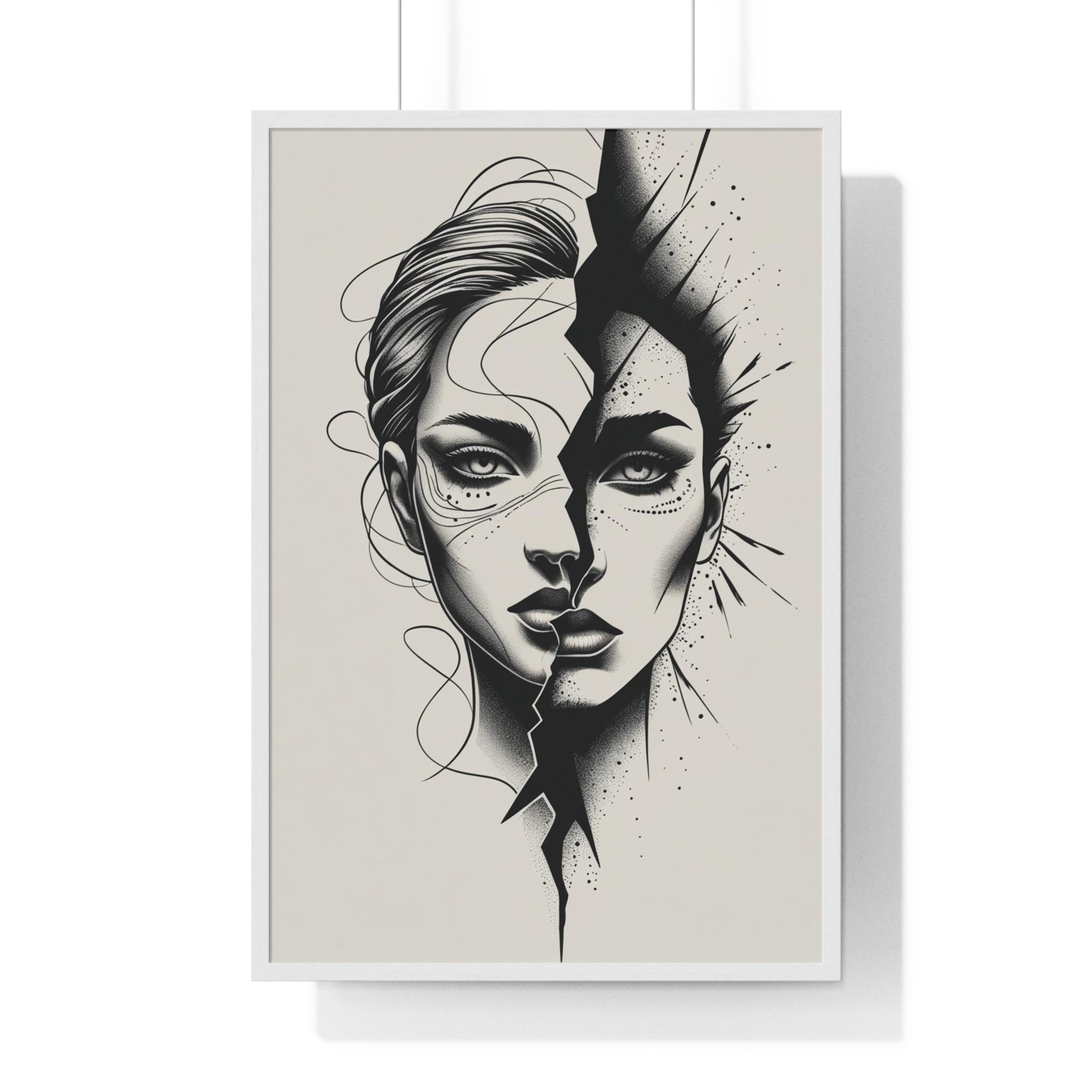 Framed Art Print, Modern Wall Decor, Home Office Gift, Minimalist Split Face Poster, Stylish Artwork