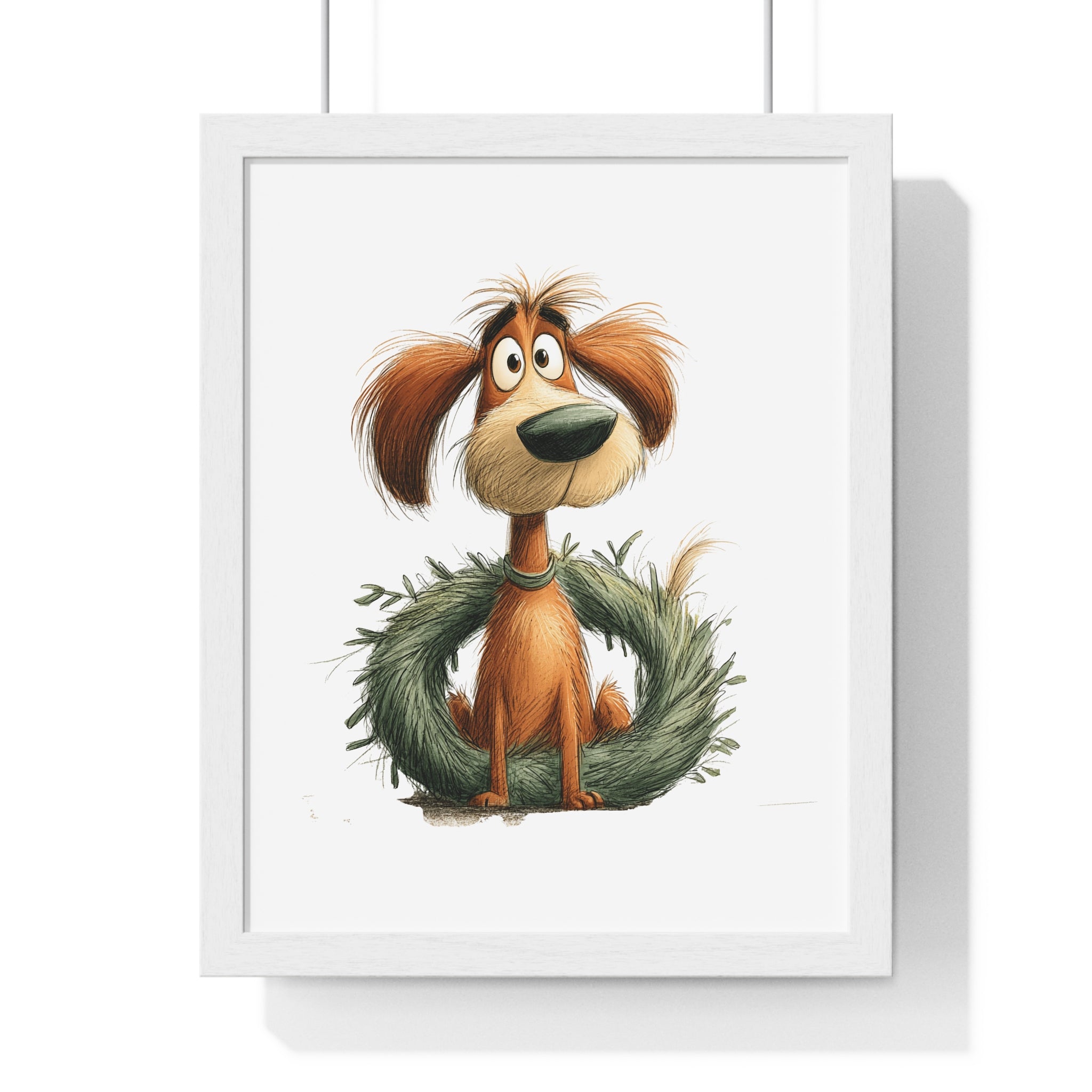 Cheerful Dog in Christmas Wreath - Framed Holiday Wall Art - Gallory Hive