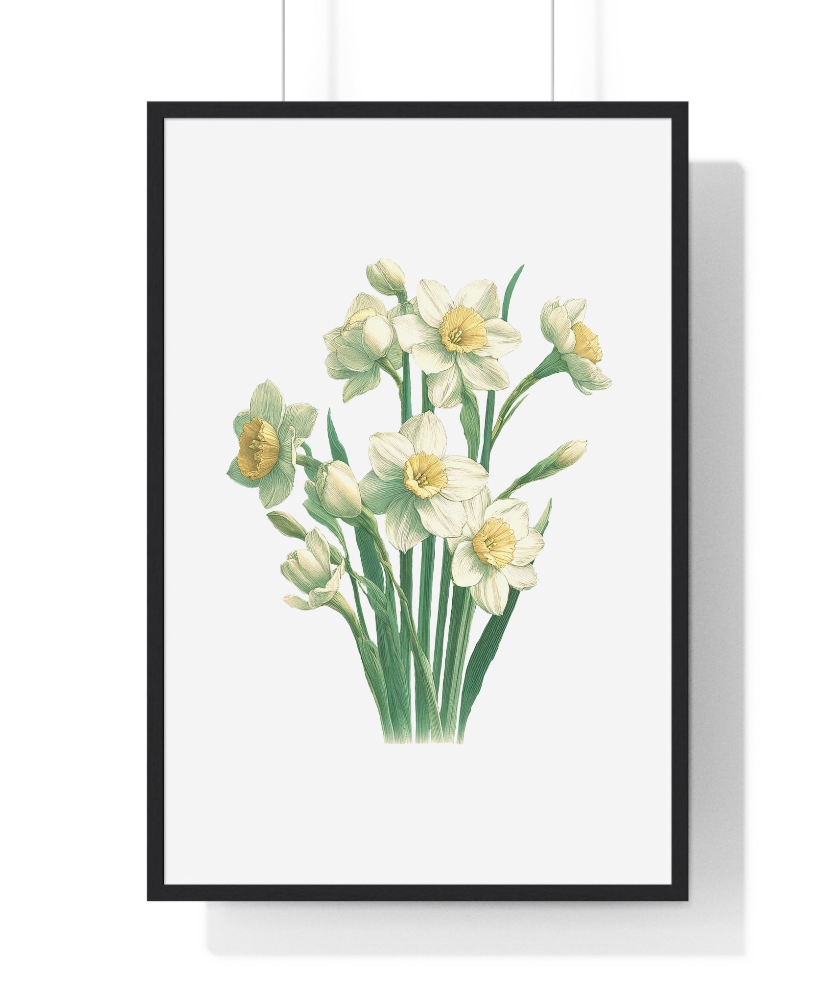 December Birth Month Flower Wall Art – Narcissus Botanical Illustration in Wooden Frame | Hope, Good Fortune & Renewal