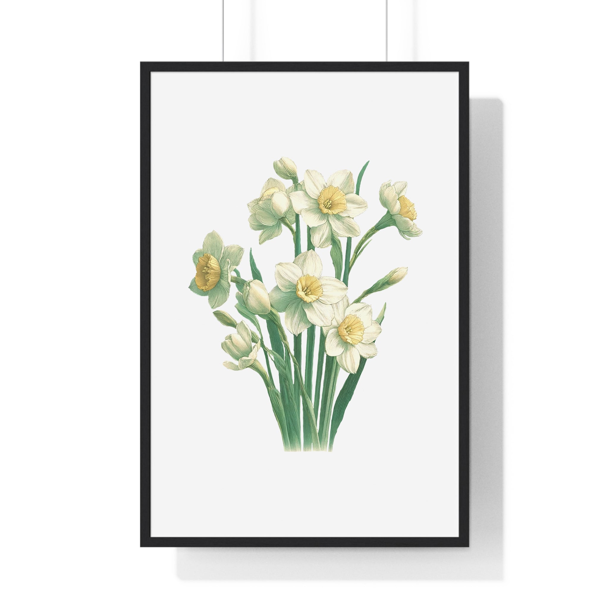December Birth Month Flower Wall Art – Narcissus Botanical Illustration in Wooden Frame | Hope, Good Fortune & Renewal