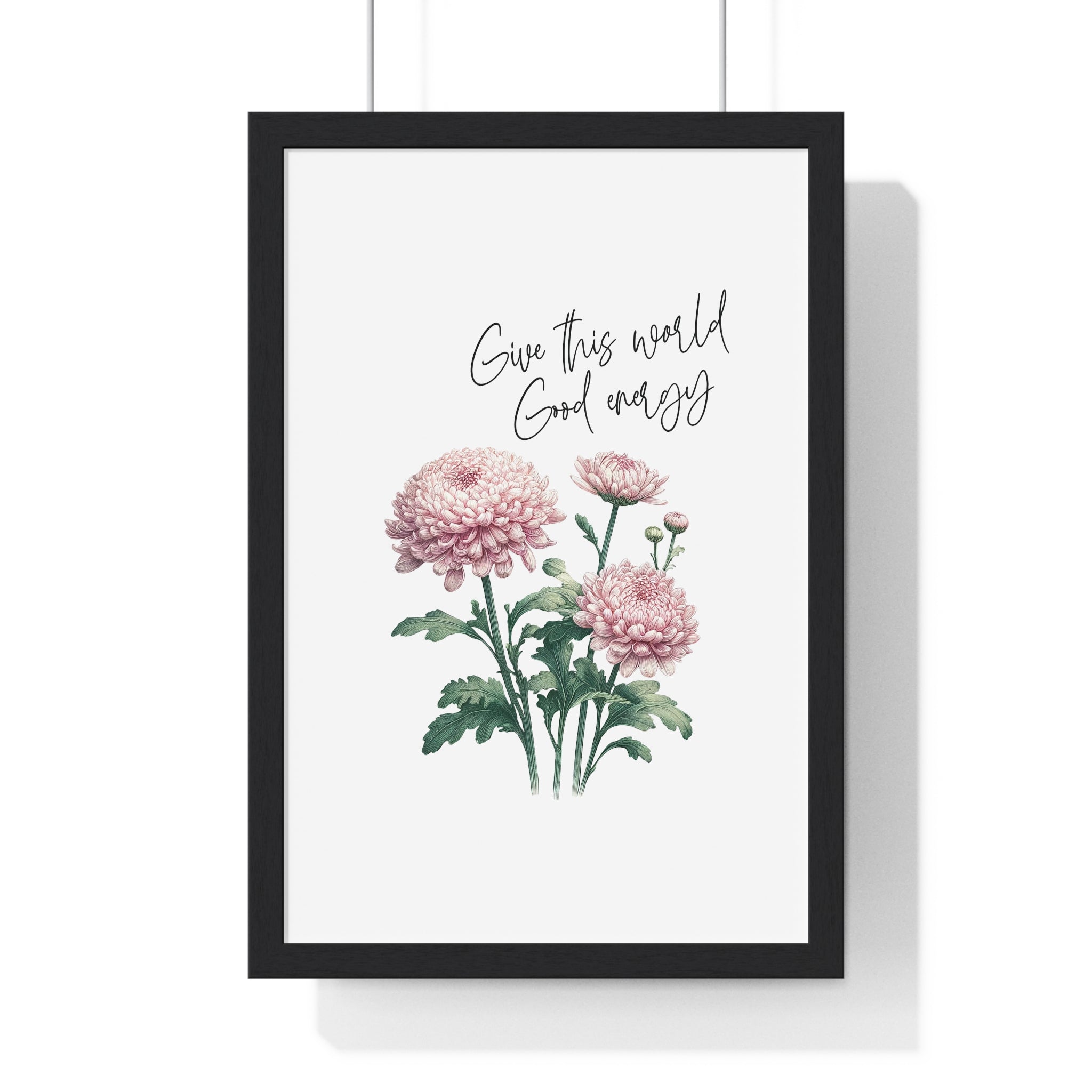 November Birth Month Flower Wall Art – Chrysanthemum Illustration with Inspirational Quote in Wooden Frame | Good Energy & Joy