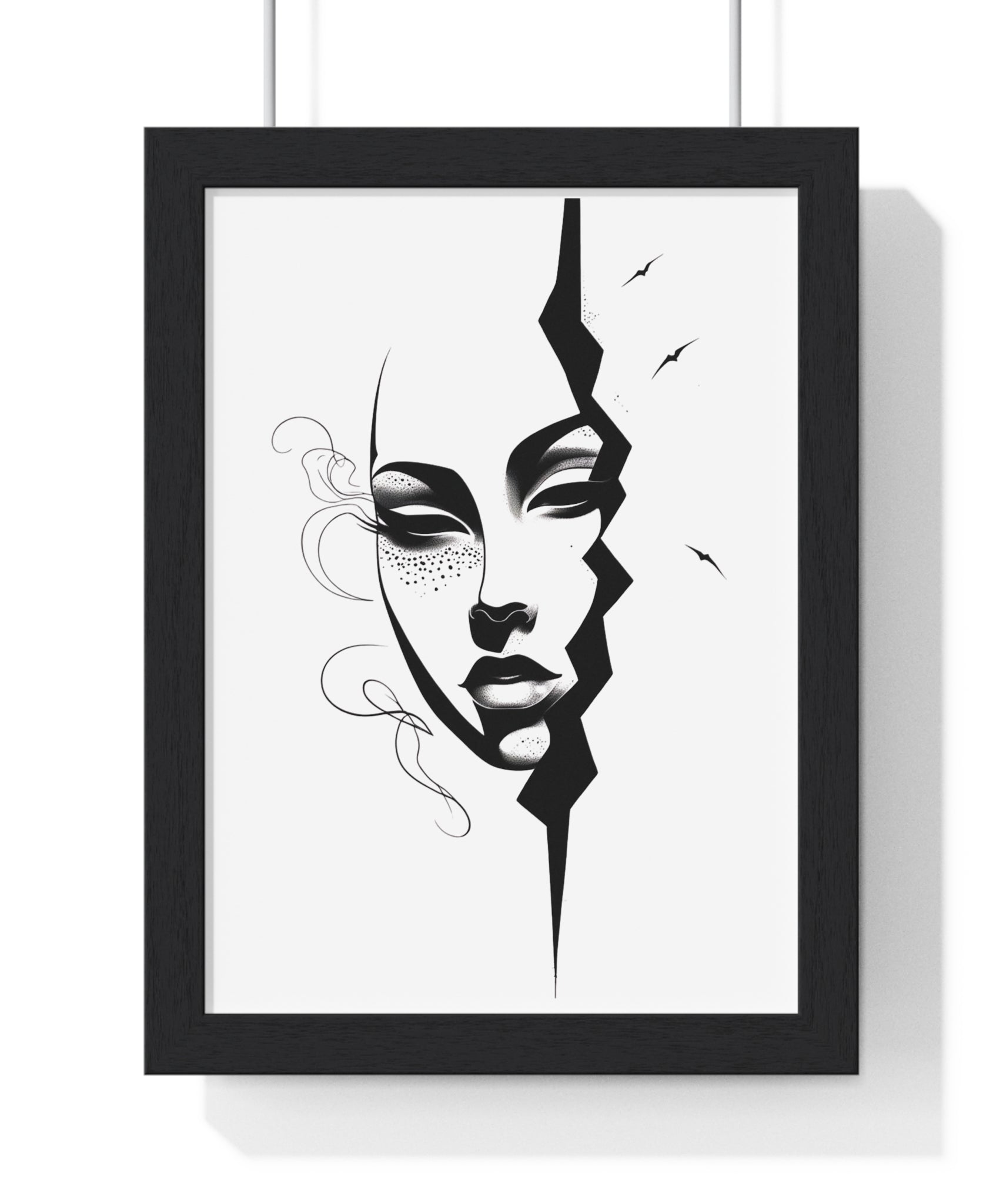 Vertical Framed Poster - Stylish Split Face Art Print | Modern Wall Decor, Home Aesthetic, Living Room Art, Unique Gift, Gallery Wall - Gallory Hive