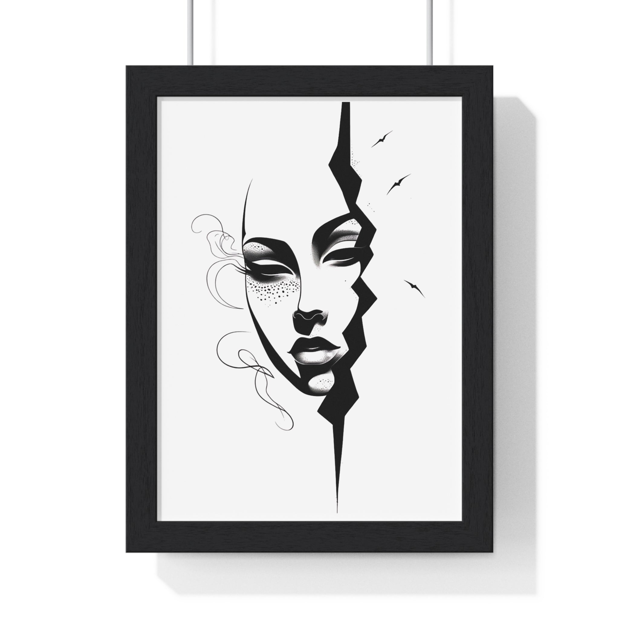 Vertical Framed Poster - Stylish Split Face Art Print | Modern Wall Decor, Home Aesthetic, Living Room Art, Unique Gift, Gallery Wall - Gallory Hive